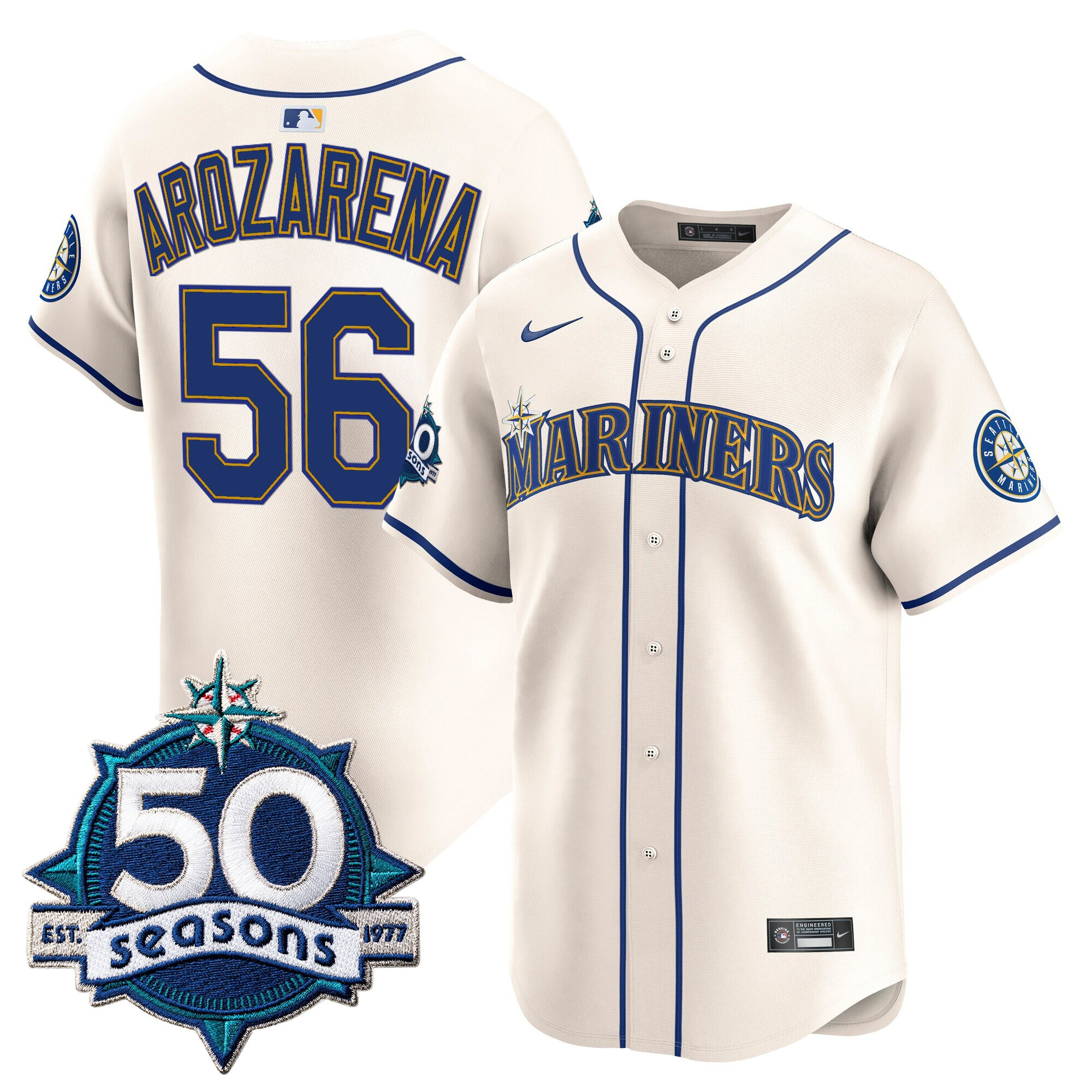 Men's Seattle Mariners 50 Seasons Patch Vapor Premier Limited Jersey - All Stitched - Image 25