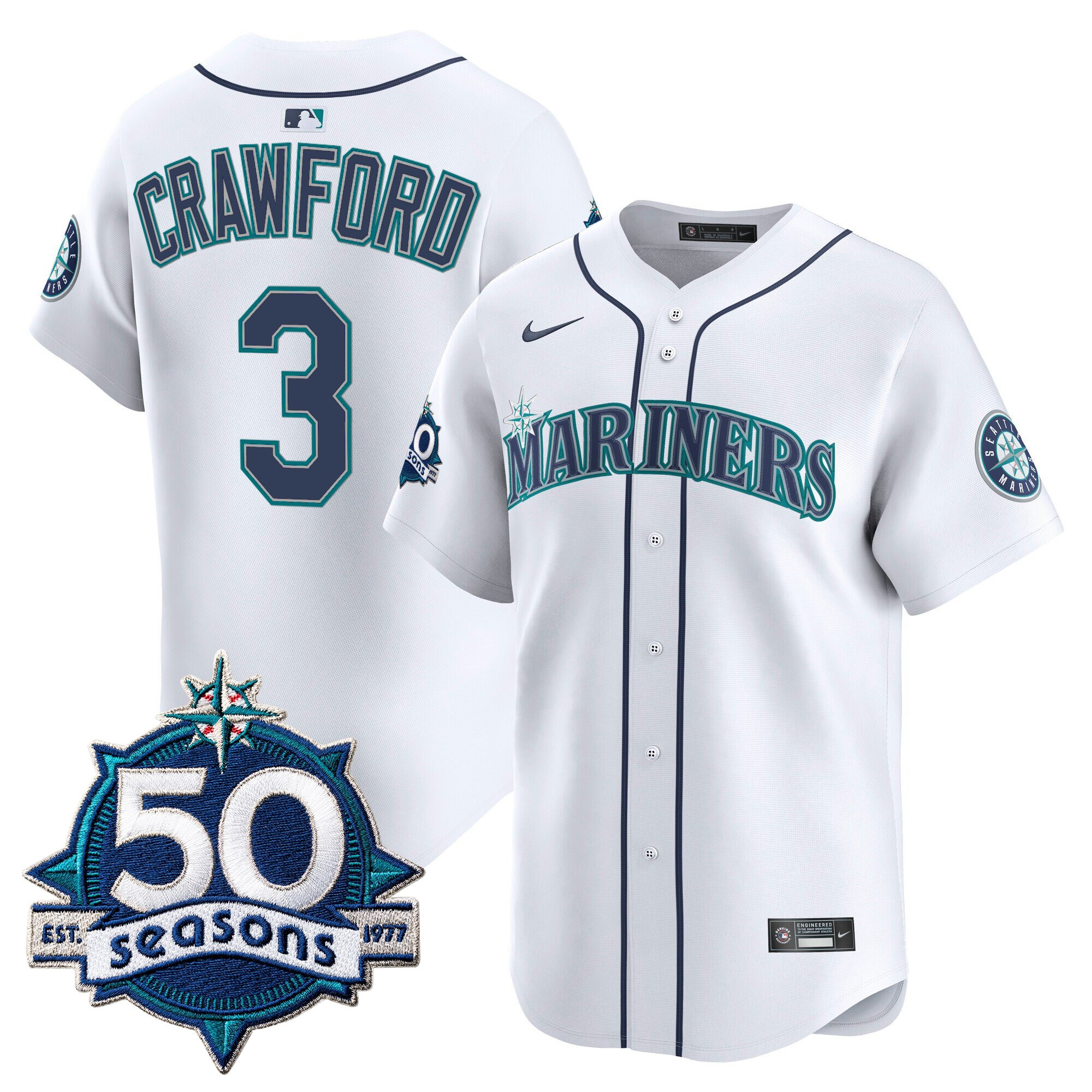 Men's Seattle Mariners 50 Seasons Patch Vapor Premier Limited Jersey - All Stitched - Image 41