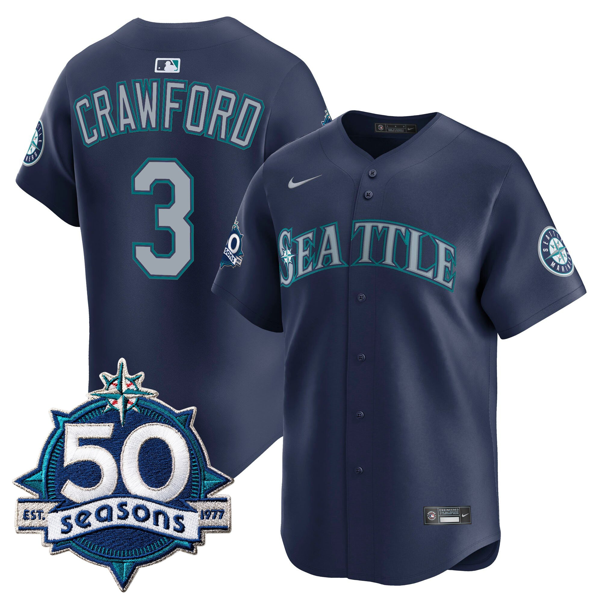 Men's Seattle Mariners 50 Seasons Patch Vapor Premier Limited Jersey - All Stitched - Image 50