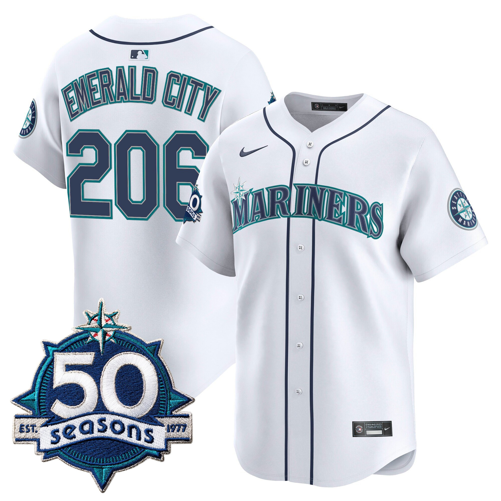 Men's Seattle Mariners 50 Seasons Patch Vapor Premier Limited Jersey - All Stitched - Image 38