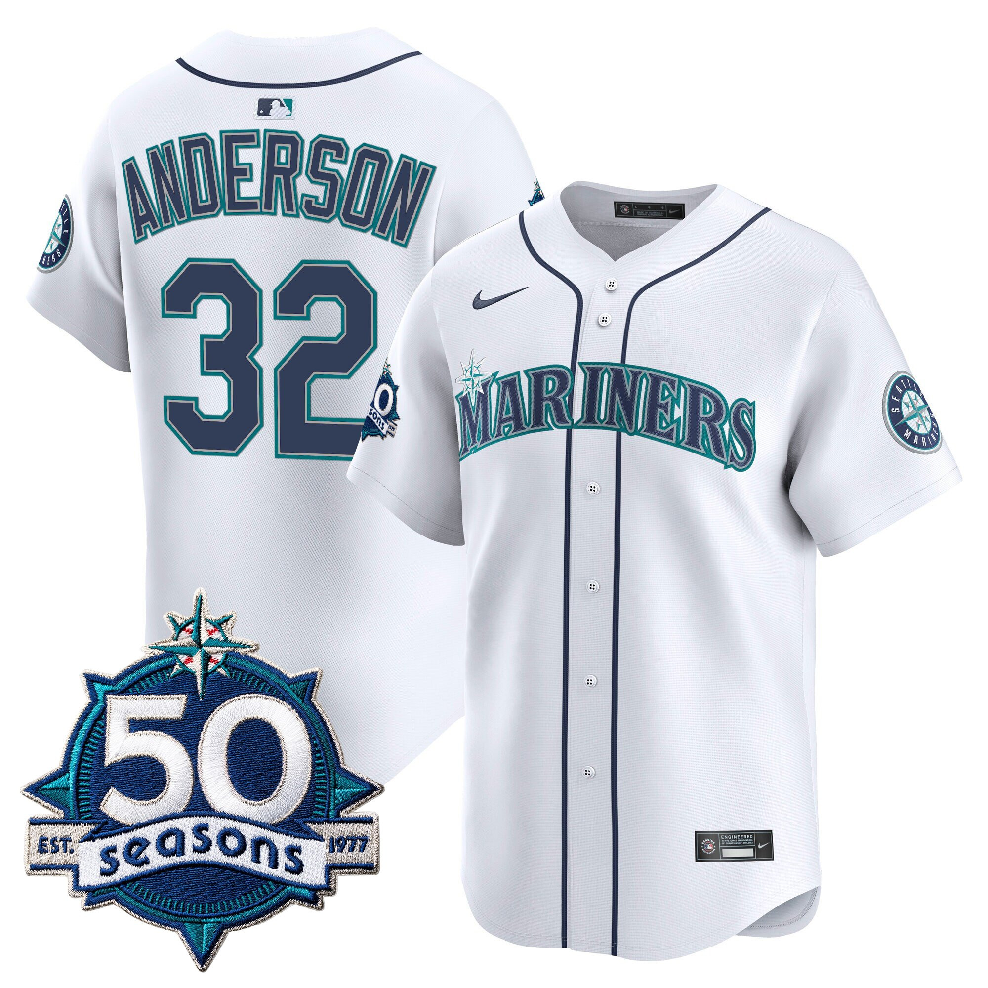 Men's Seattle Mariners 50 Seasons Patch Vapor Premier Limited Jersey - All Stitched - Image 44