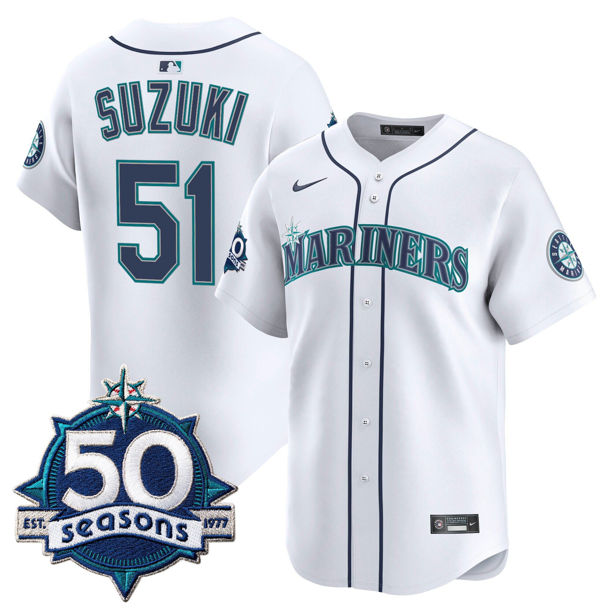 Men's Seattle Mariners 50 Seasons Patch Vapor Premier Limited Jersey - All Stitched - Image 40