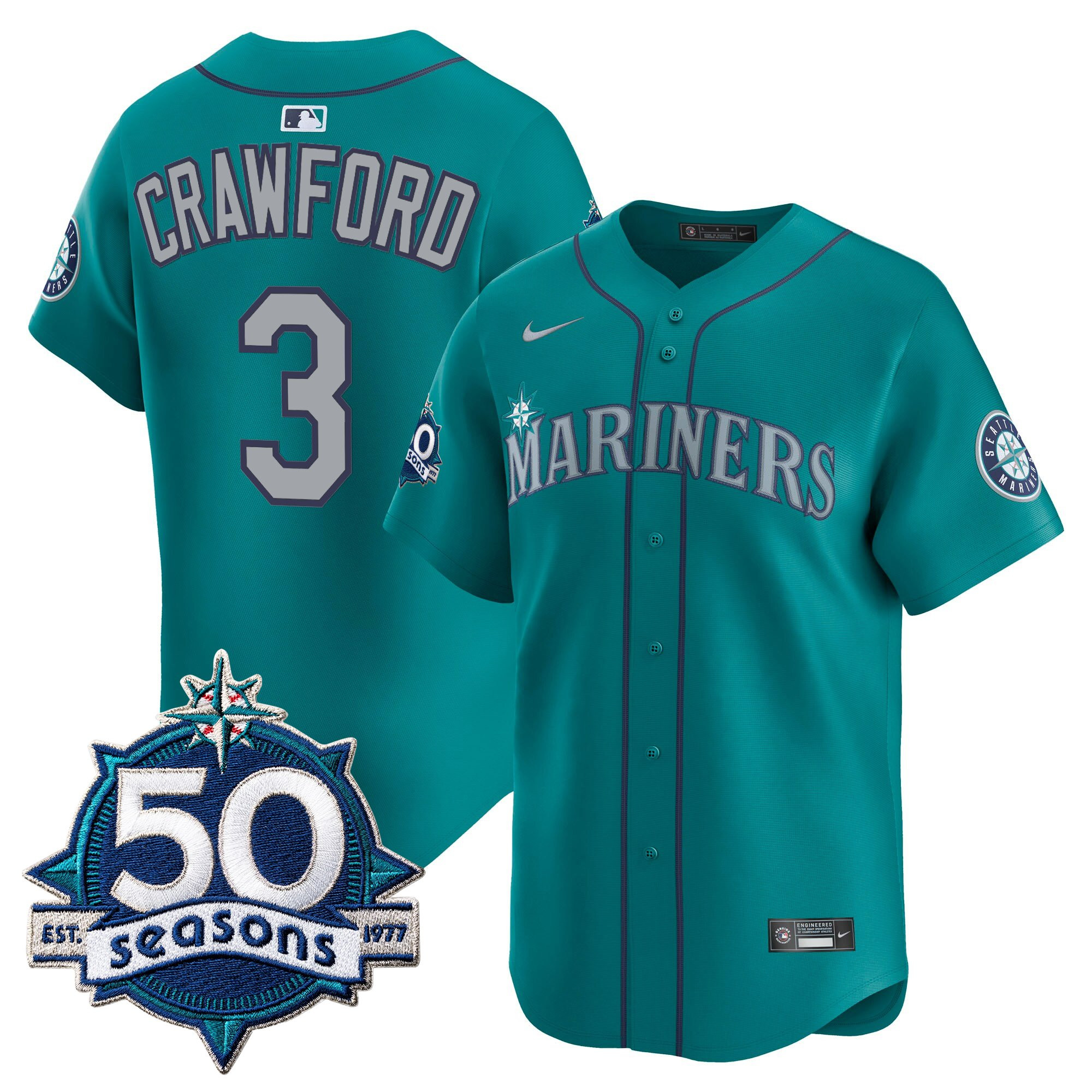 Men's Seattle Mariners 50 Seasons Patch Vapor Premier Limited Jersey - All Stitched - Image 32