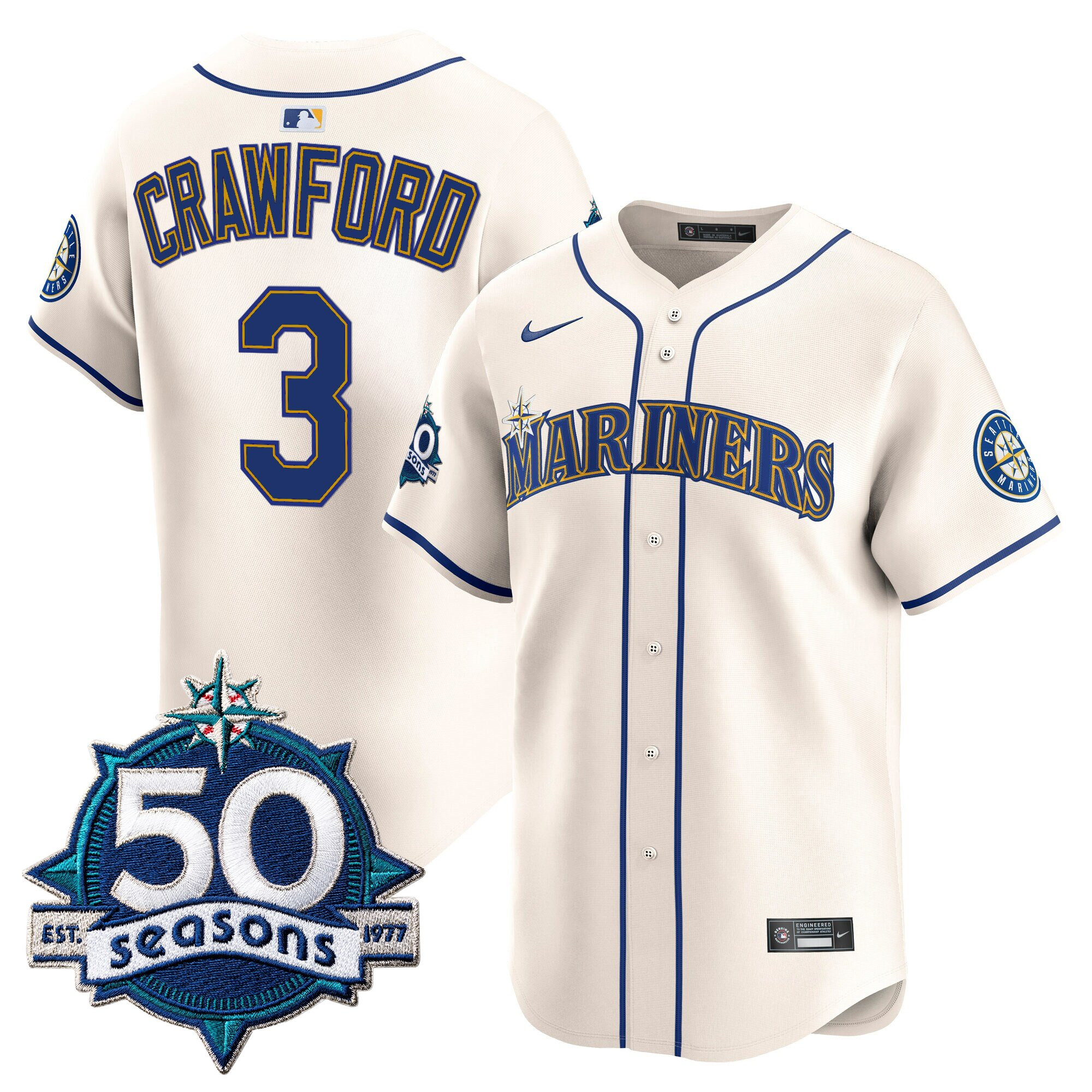 Men's Seattle Mariners 50 Seasons Patch Vapor Premier Limited Jersey - All Stitched - Image 23