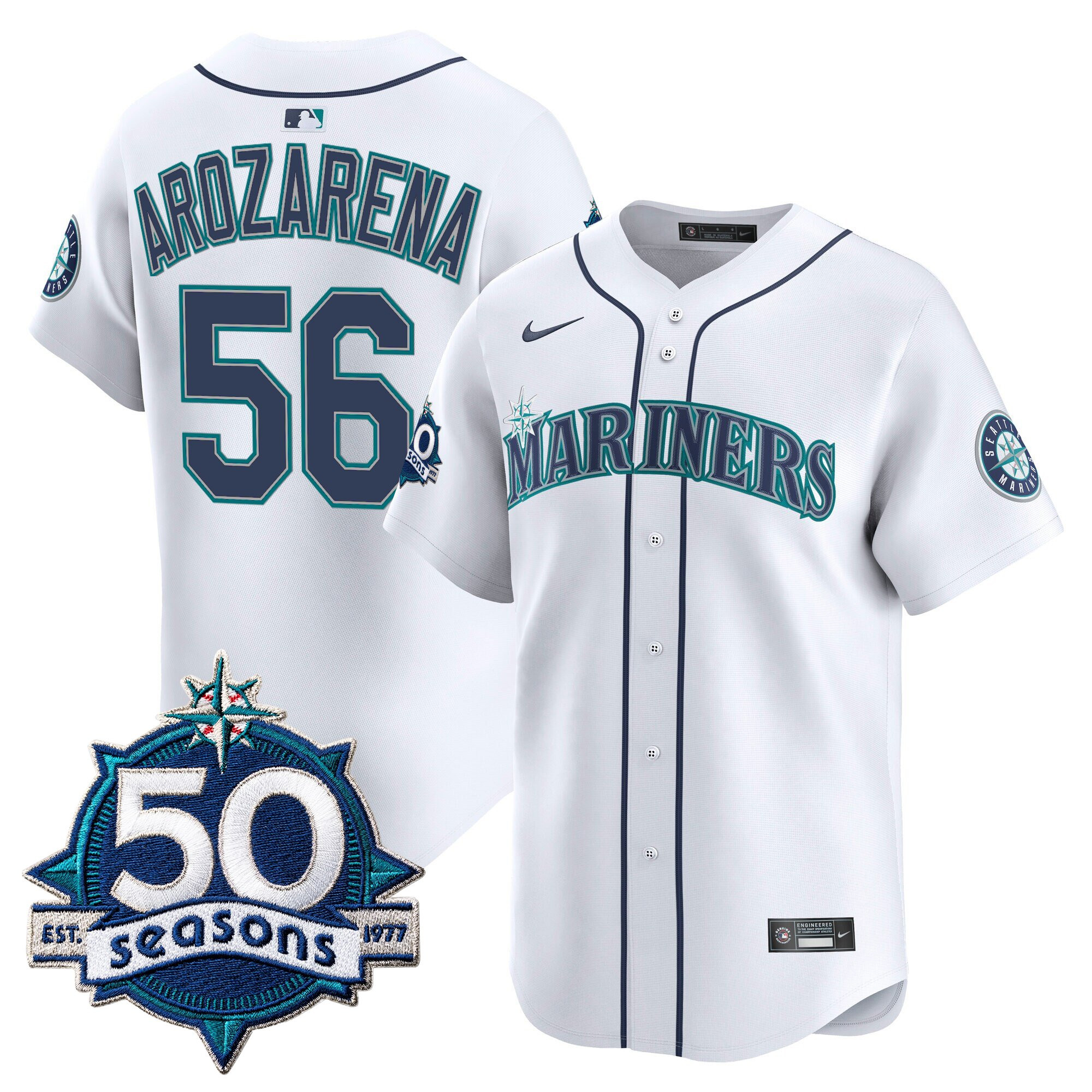 Men's Seattle Mariners 50 Seasons Patch Vapor Premier Limited Jersey - All Stitched - Image 43