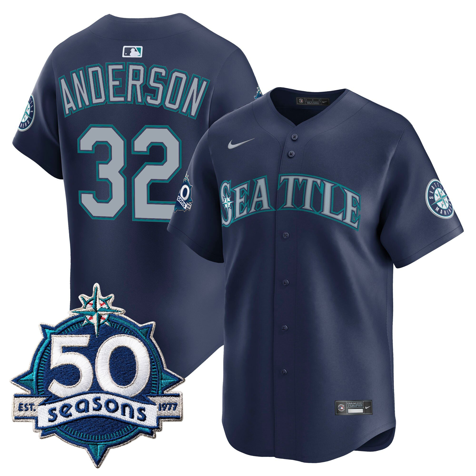 Men's Seattle Mariners 50 Seasons Patch Vapor Premier Limited Jersey - All Stitched - Image 53