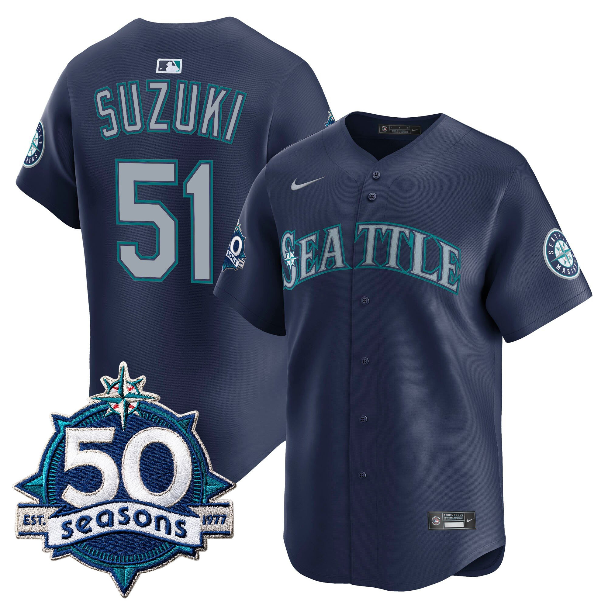 Men's Seattle Mariners 50 Seasons Patch Vapor Premier Limited Jersey - All Stitched - Image 49
