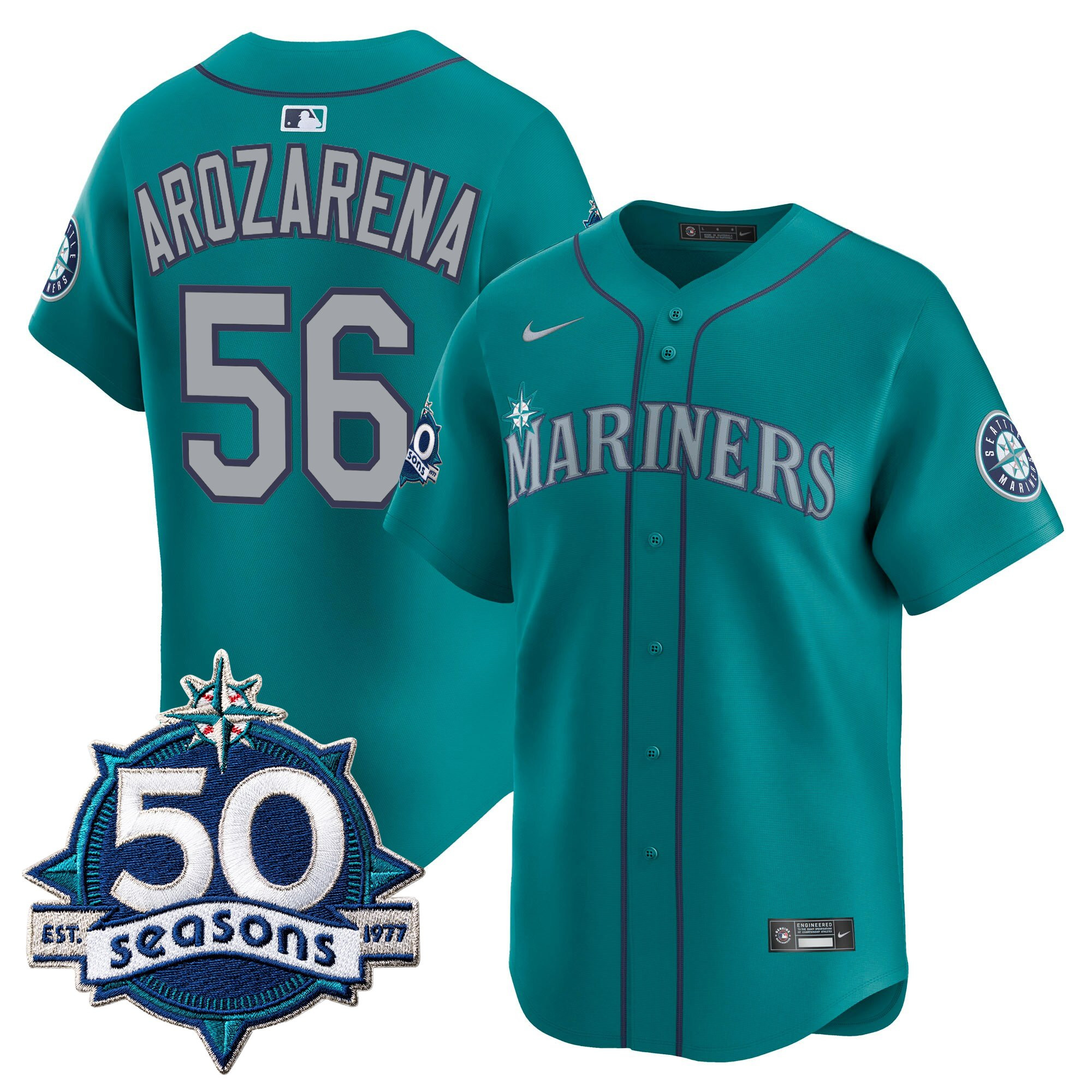 Men's Seattle Mariners 50 Seasons Patch Vapor Premier Limited Jersey - All Stitched - Image 34