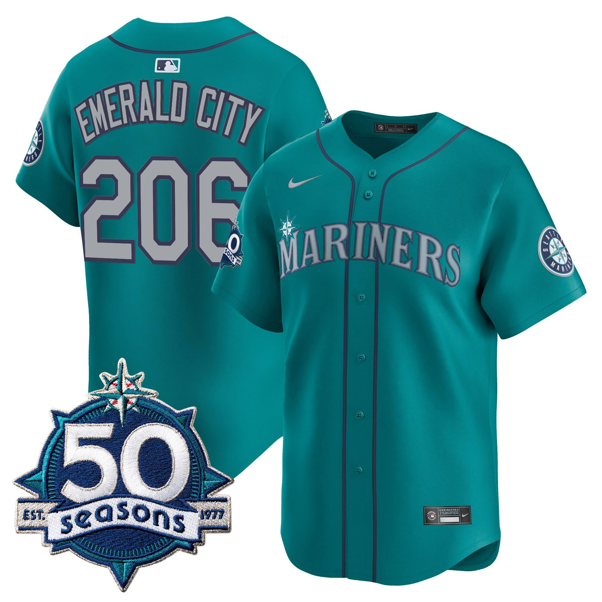 Men's Seattle Mariners 50 Seasons Patch Vapor Premier Limited Jersey - All Stitched - Image 29