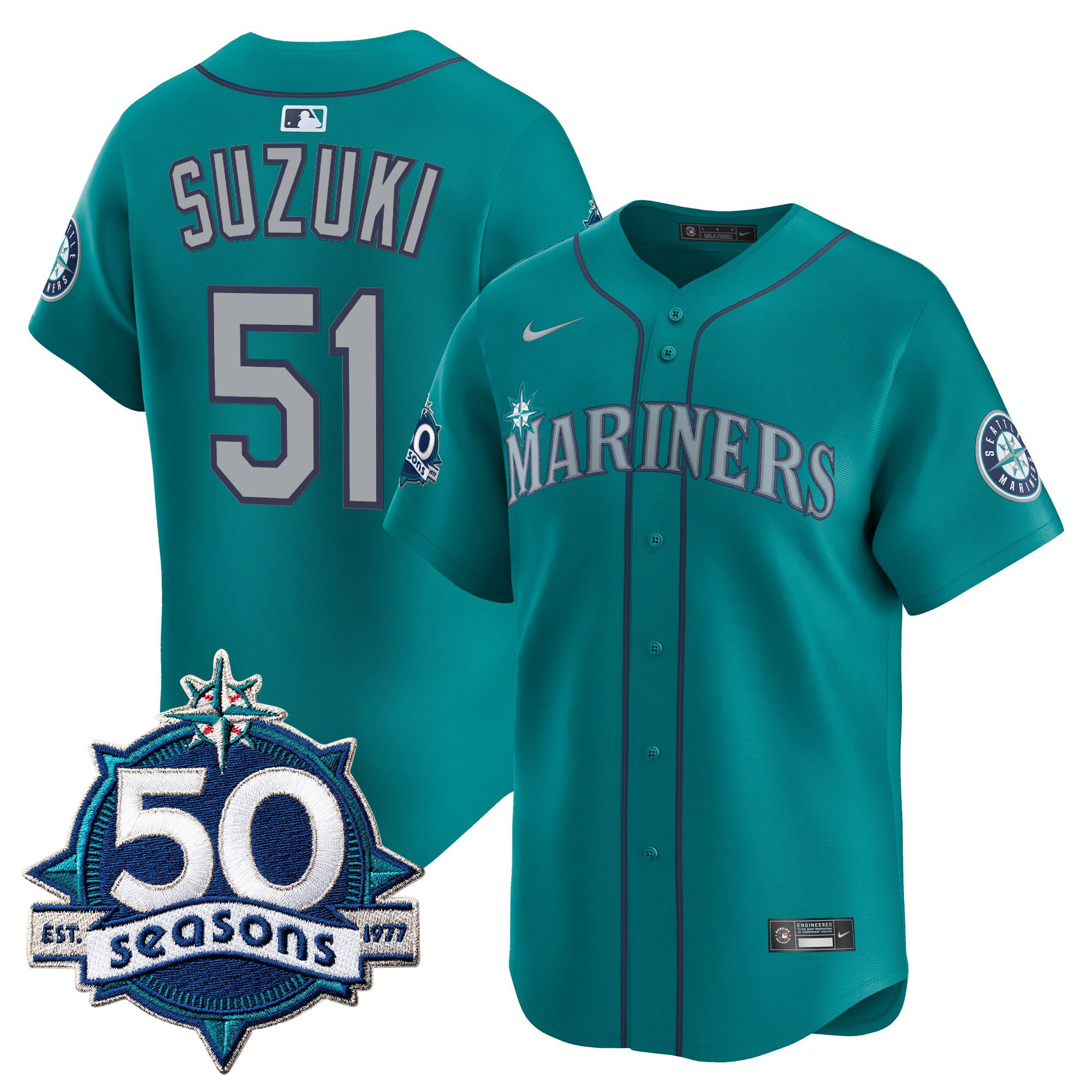 Men's Seattle Mariners 50 Seasons Patch Vapor Premier Limited Jersey - All Stitched - Image 31