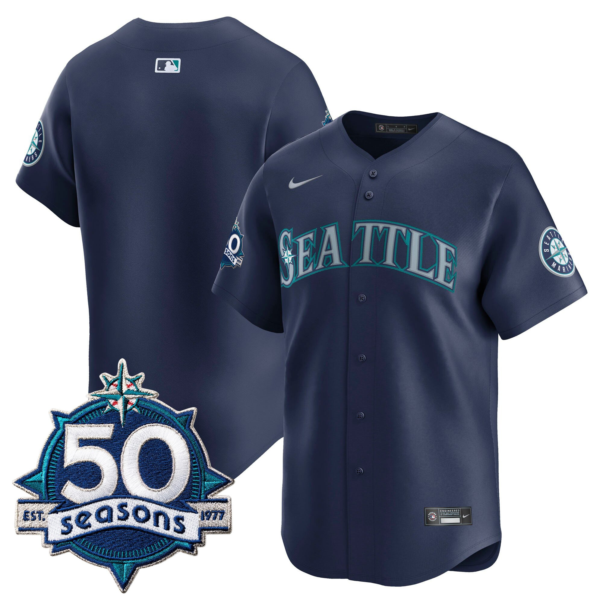 Men's Seattle Mariners 50 Seasons Patch Vapor Premier Limited Jersey - All Stitched - Image 54