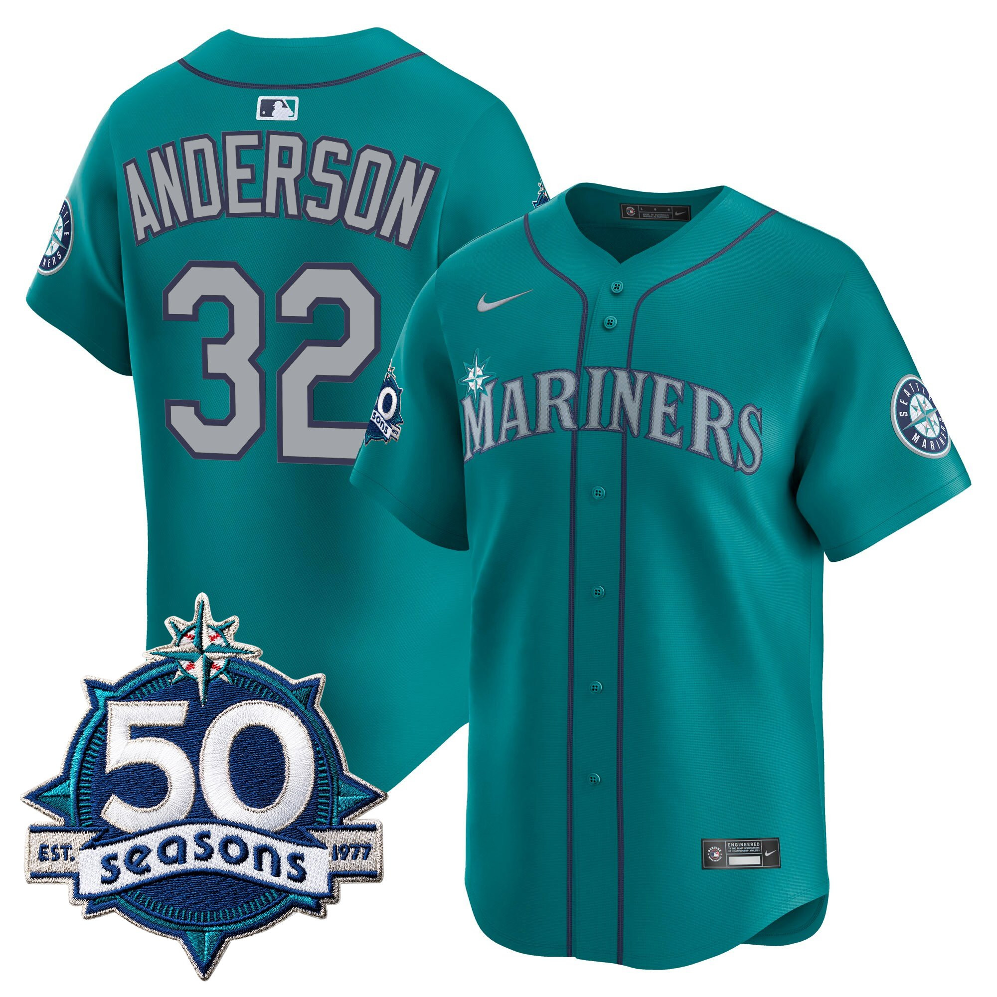 Men's Seattle Mariners 50 Seasons Patch Vapor Premier Limited Jersey - All Stitched - Image 35
