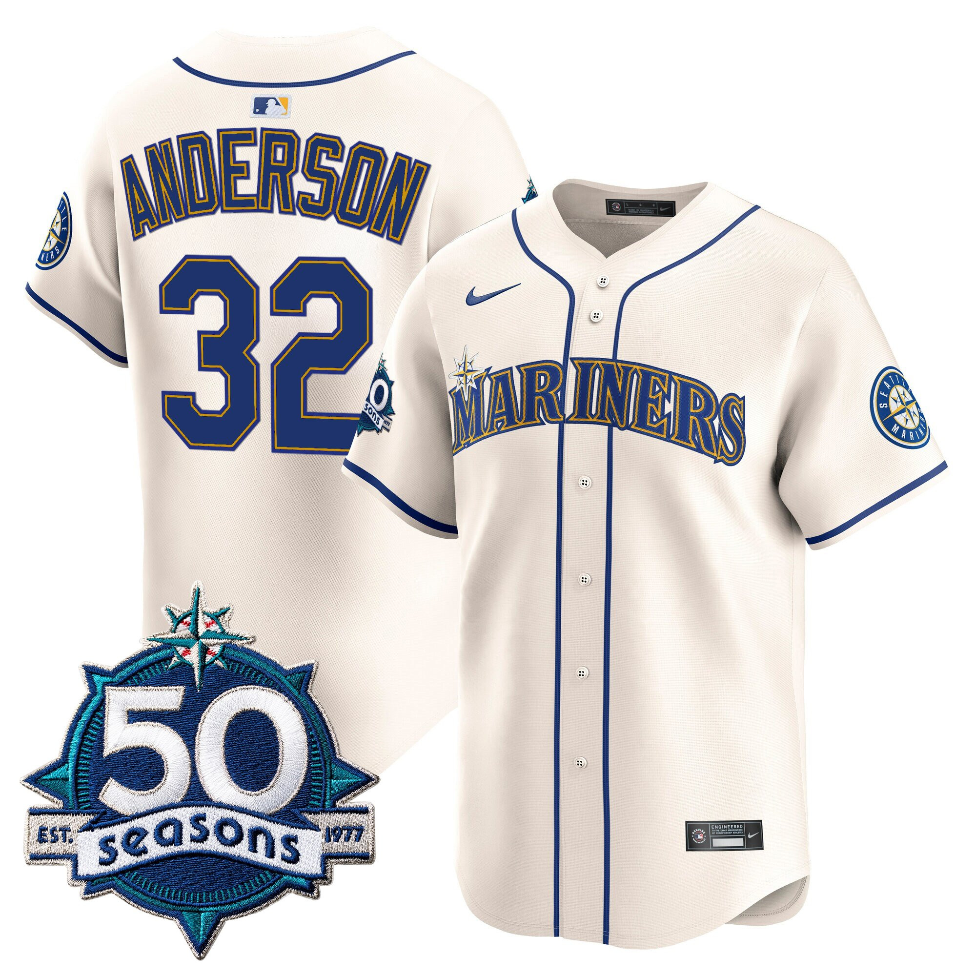 Men's Seattle Mariners 50 Seasons Patch Vapor Premier Limited Jersey - All Stitched - Image 26