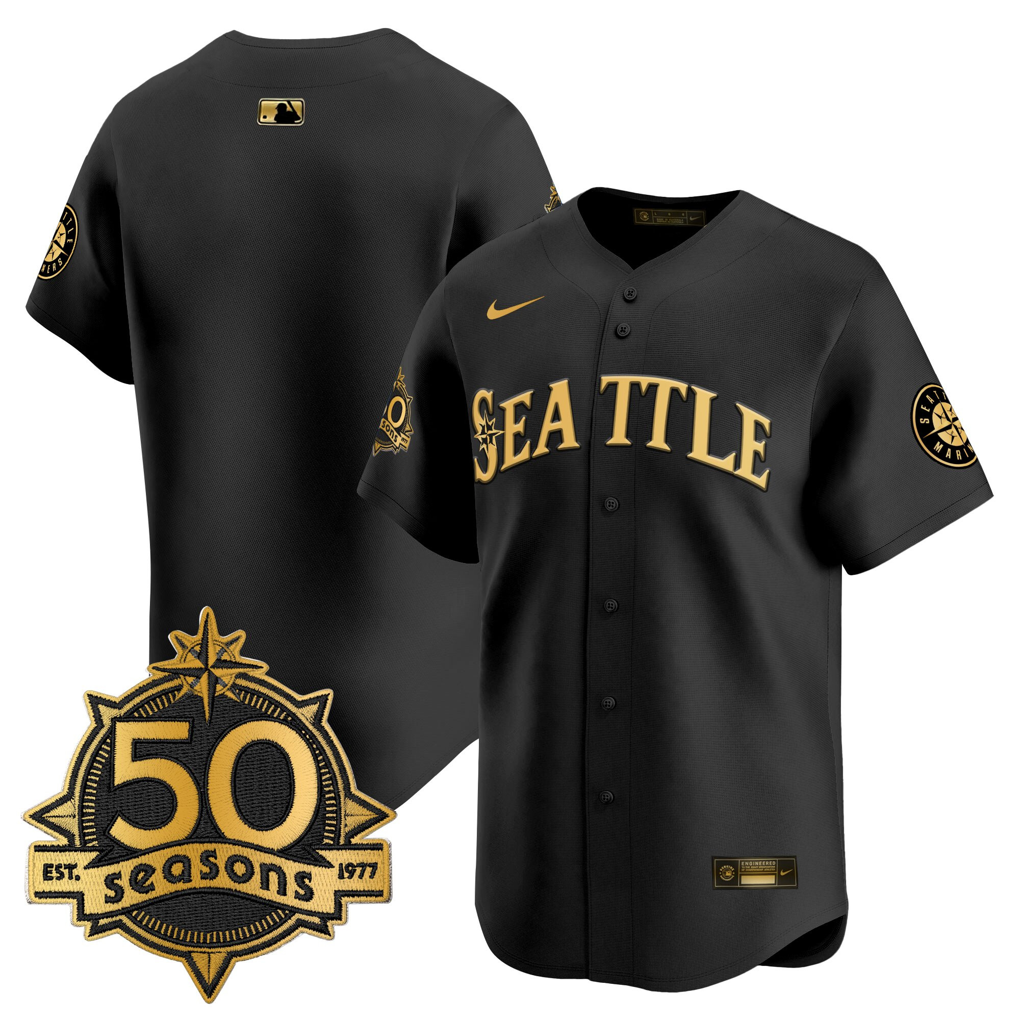 Men's Seattle Mariners 50 Seasons Patch Vapor Premier Limited Jersey - All Stitched - Image 18
