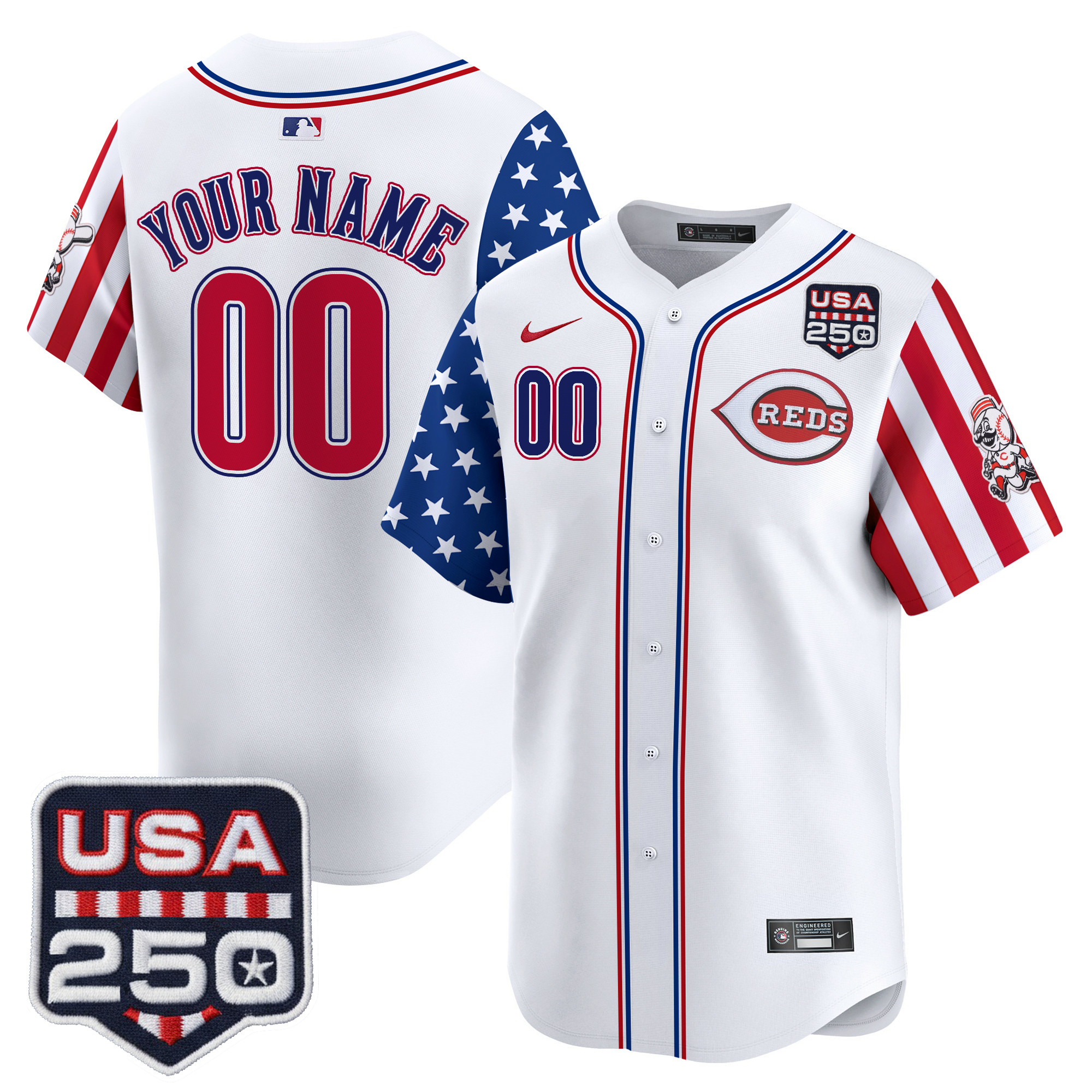Cincinnati Reds "America250 Edition" Vapor Premier Limited Custom Jersey - All Stitched