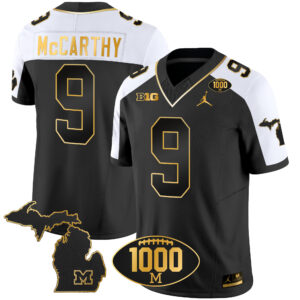 Men's Michigan Wolverines 1000 Wins Patch Gold Jersey V2 - All Stitched