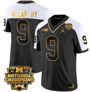 Men's Michigan Wolverines 2023 National Champions Patch Gold Vapor Jersey V2 - All Stitched