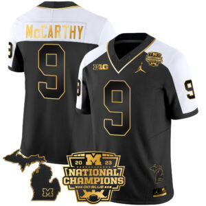 Men's Michigan Wolverines 2023 National Champions Patch Gold Vapor Jersey V3 - All Stitched