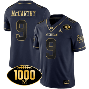 Men's Michigan Wolverines 1000 Wins Patch Gold Jersey - All Stitched