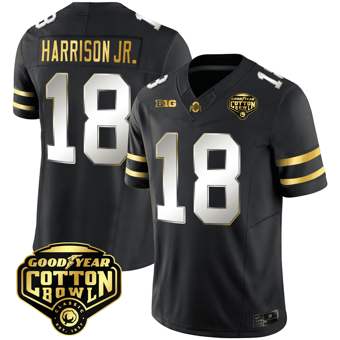 Men's Ohio State Buckeyes Good Year Cotton Bowl Patch Gold Jersey - All Stitched