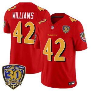 Williams Baltimore Ravens 30th Anniversary Patch Red Customized Jersey - All Stitched