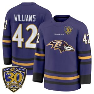 Williams Baltimore Ravens 30th Anniversary Patch Customized Hockey Jersey - All Stitched