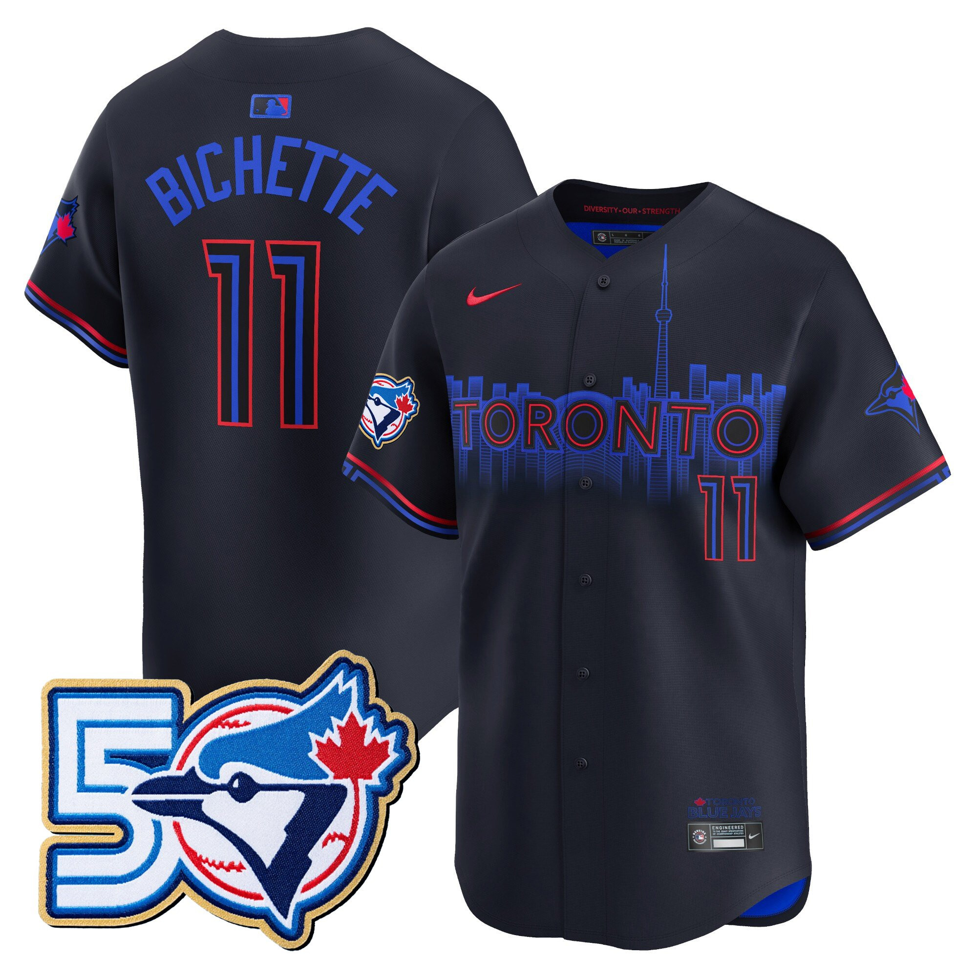 Men's Toronto Blue Jays 50 Seasons Patch Vapor Premier Limited Jersey - All Stitched - Image 47
