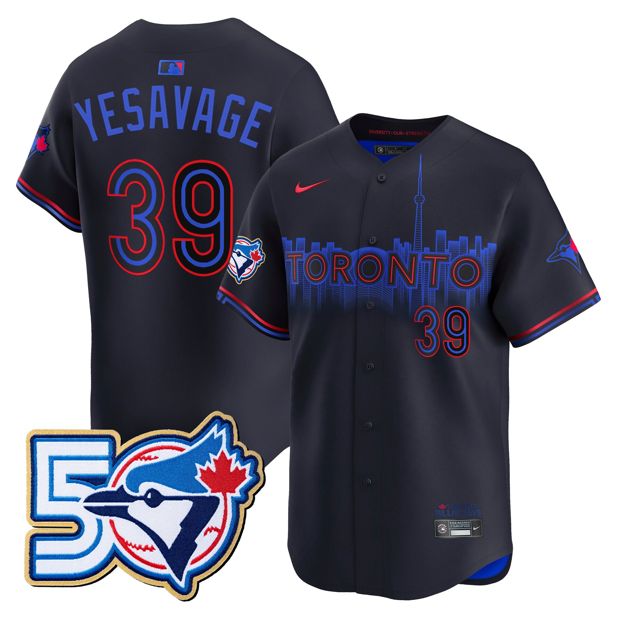 Men's Toronto Blue Jays 50 Seasons Patch Vapor Premier Limited Jersey - All Stitched - Image 49