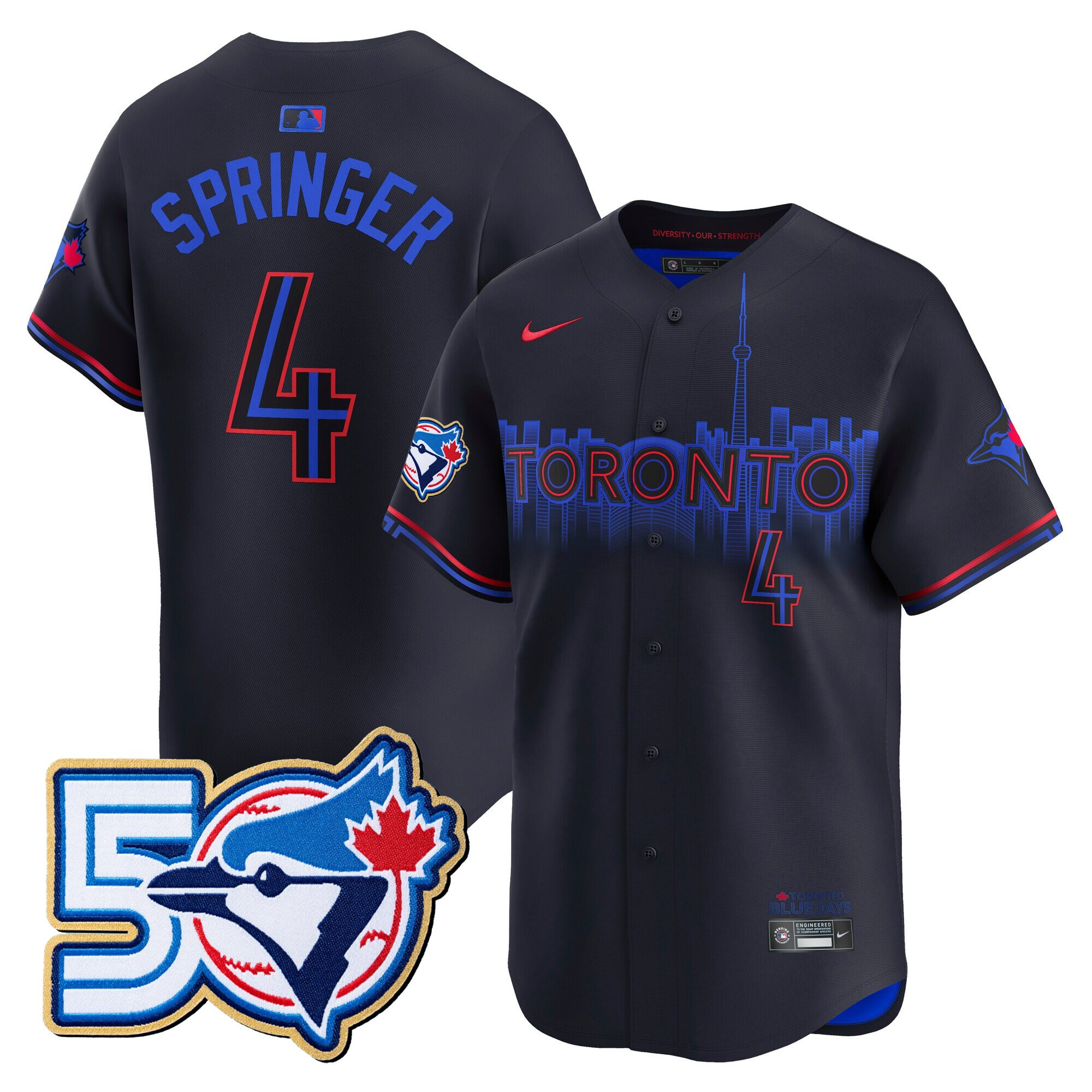 Men's Toronto Blue Jays 50 Seasons Patch Vapor Premier Limited Jersey - All Stitched - Image 43
