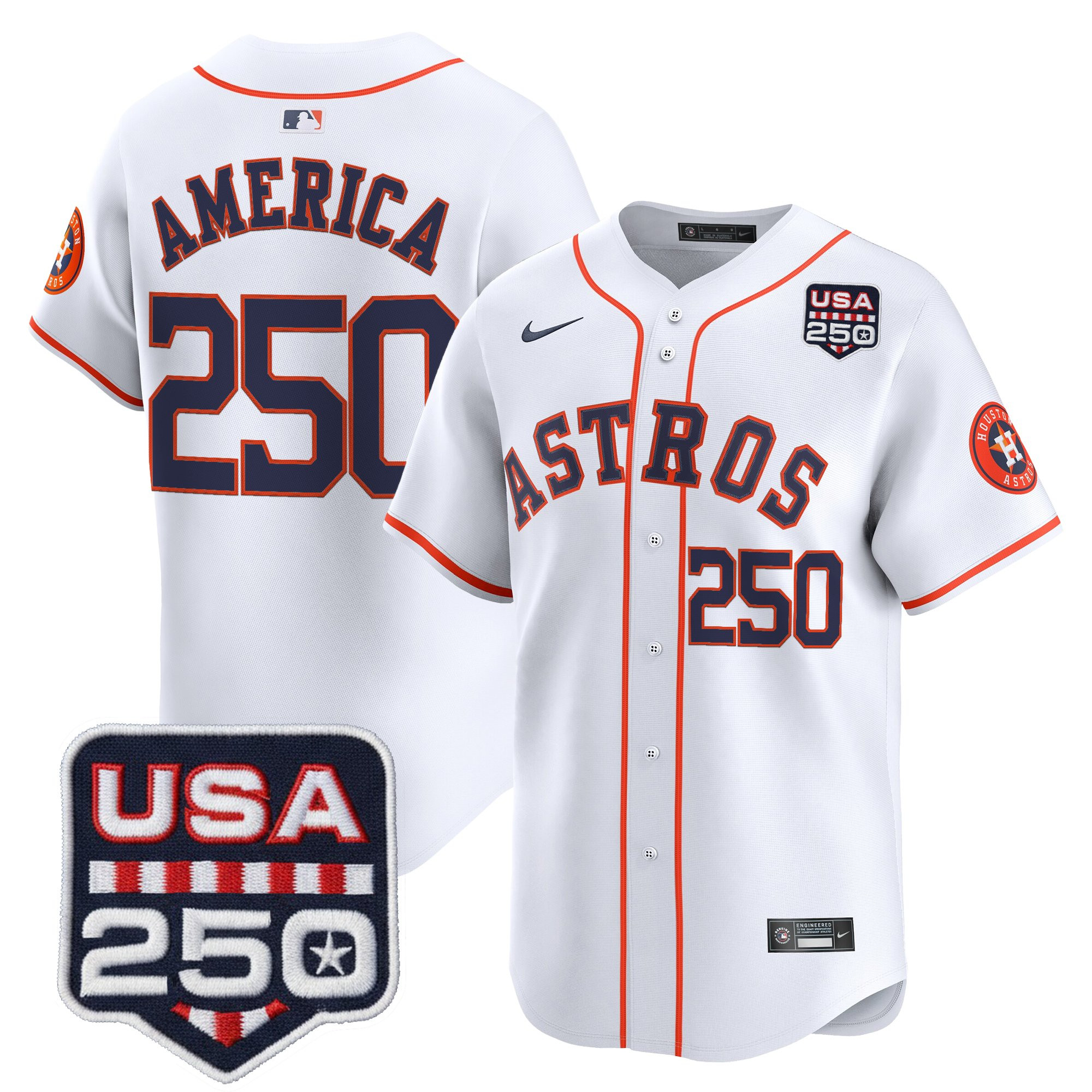 Men’s Houston Astros 250America Patch Vapor Premier Limited Jersey - All Stitched - Image 2