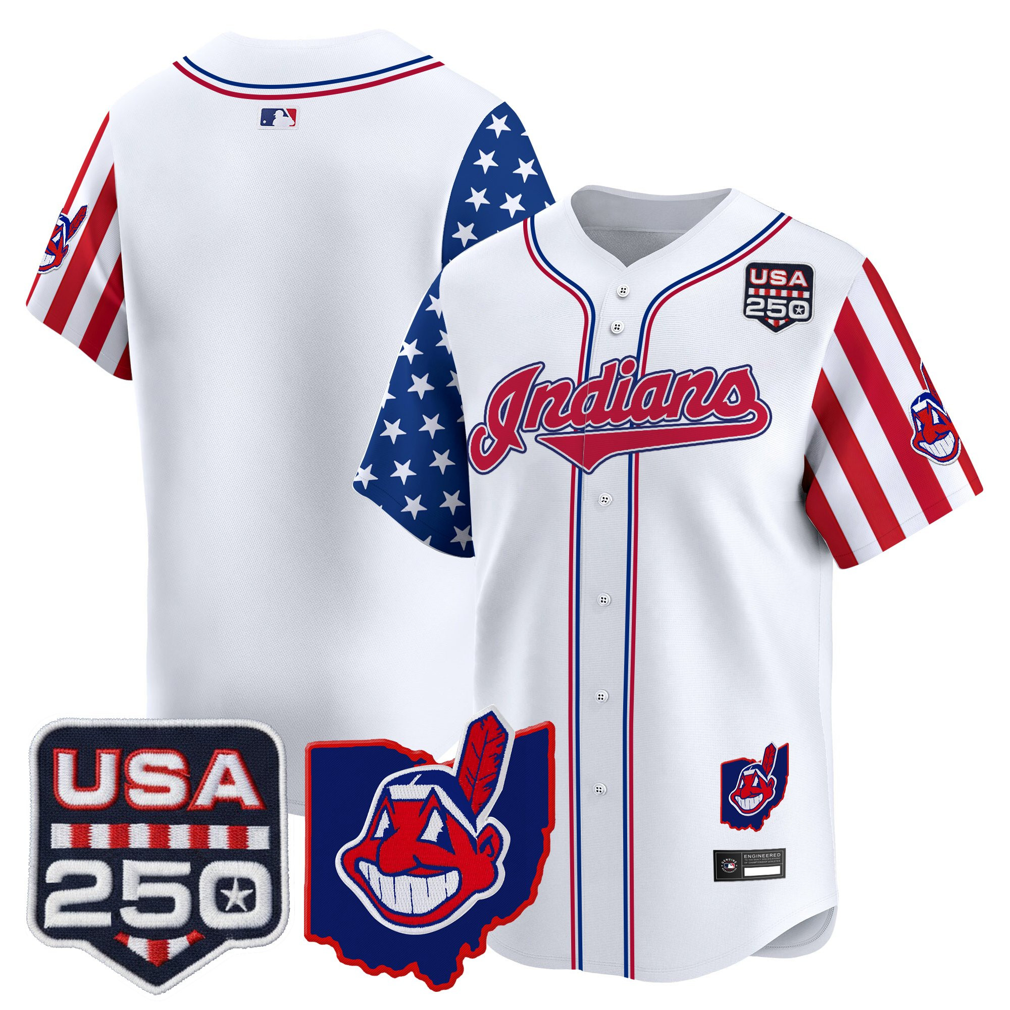 Men's Cleveland Indians "America250 Edition" Vapor Premier Limited Jersey - All Stitched - Image 10