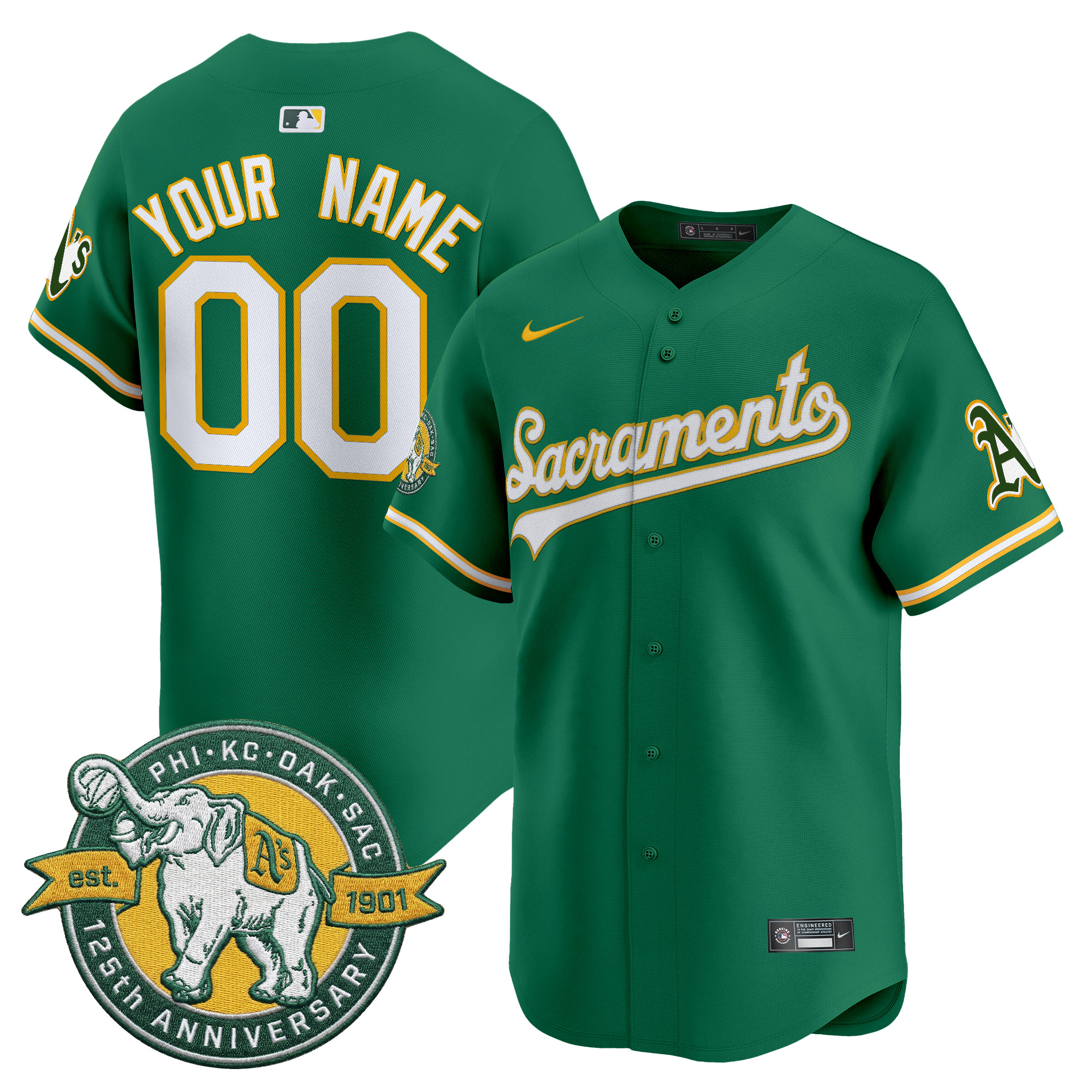 Athletics 'Sacramento Edition' Vapor Premier Limited Custom Jersey - 125th Anniversary Patch - All Stitched - Image 2