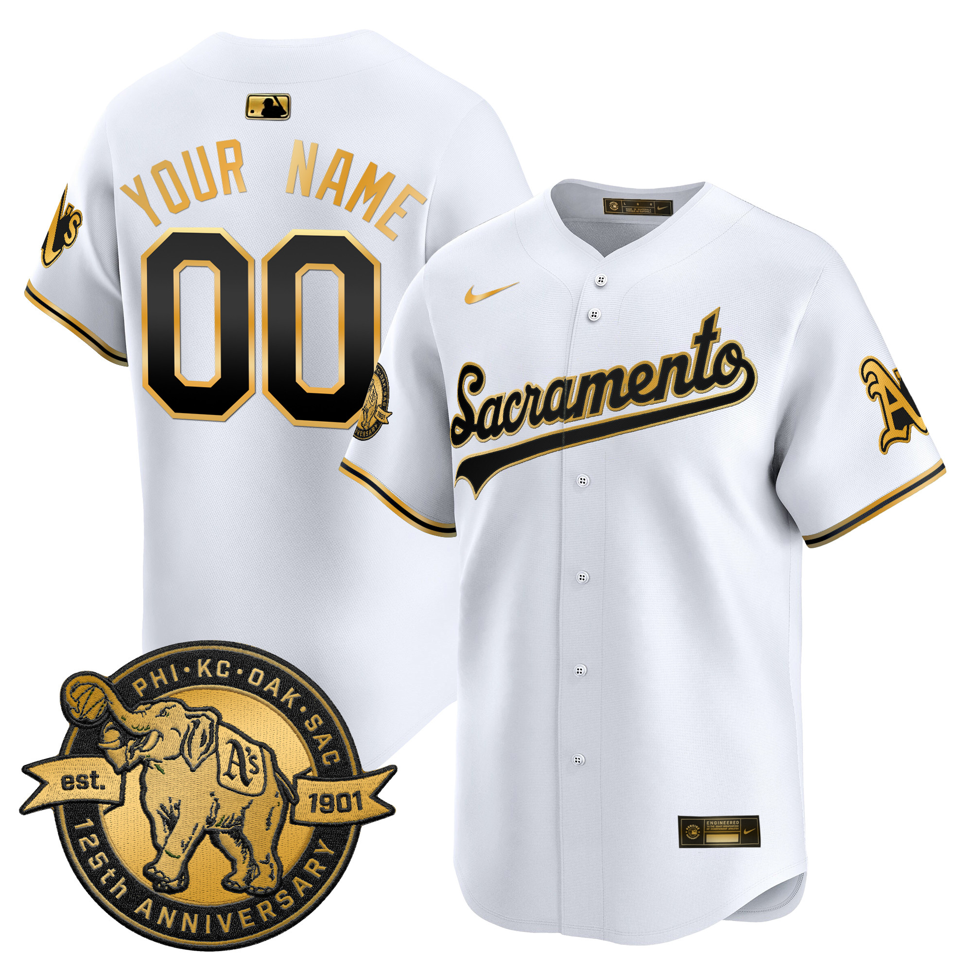 Athletics 'Sacramento Edition' Vapor Premier Limited Custom Jersey - 125th Anniversary Patch - All Stitched - Image 4