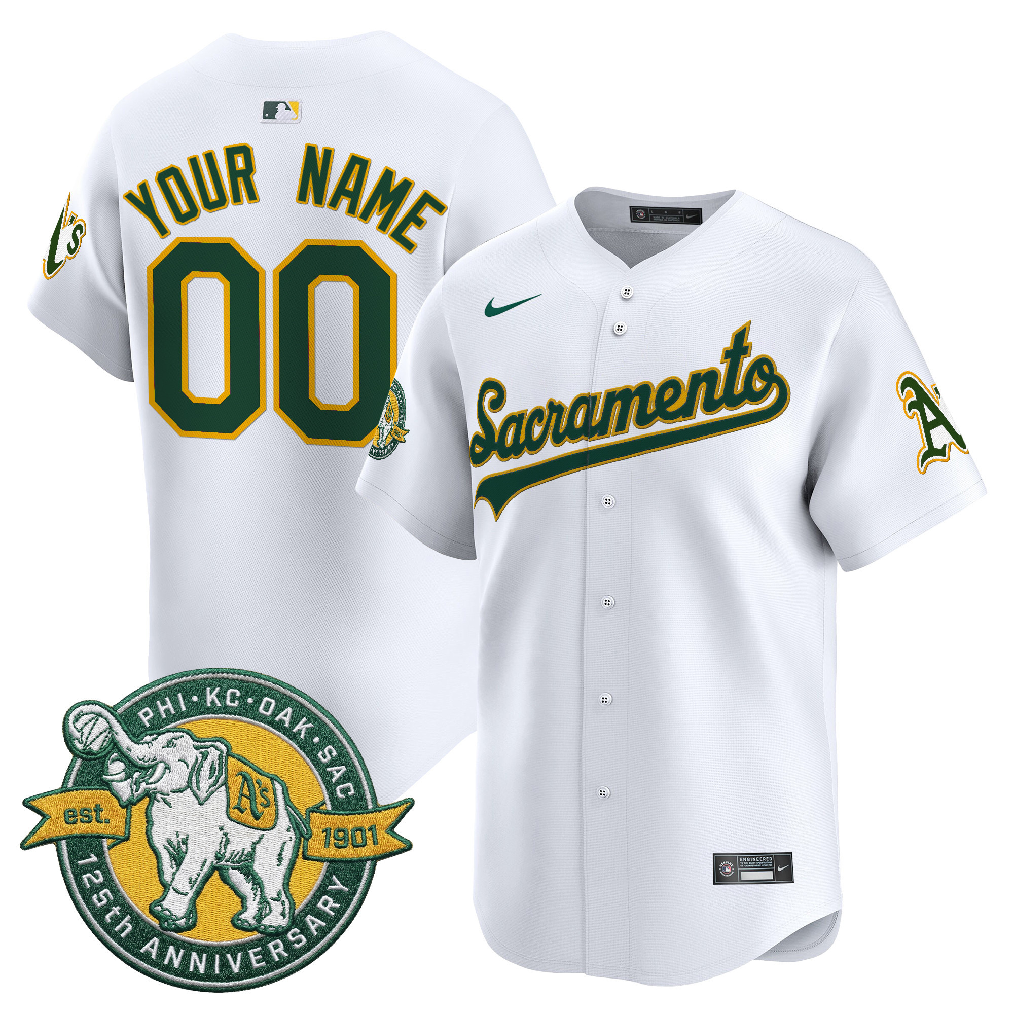 Athletics 'Sacramento Edition' Vapor Premier Limited Custom Jersey - 125th Anniversary Patch - All Stitched - Image 3