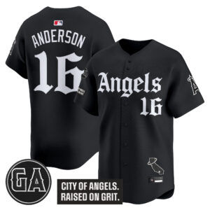 Men's Los Angeles Angels 'Garret Anderson Tribute Patch' Vapor Premier Limited Jersey - Gothic Edition - All Stitched