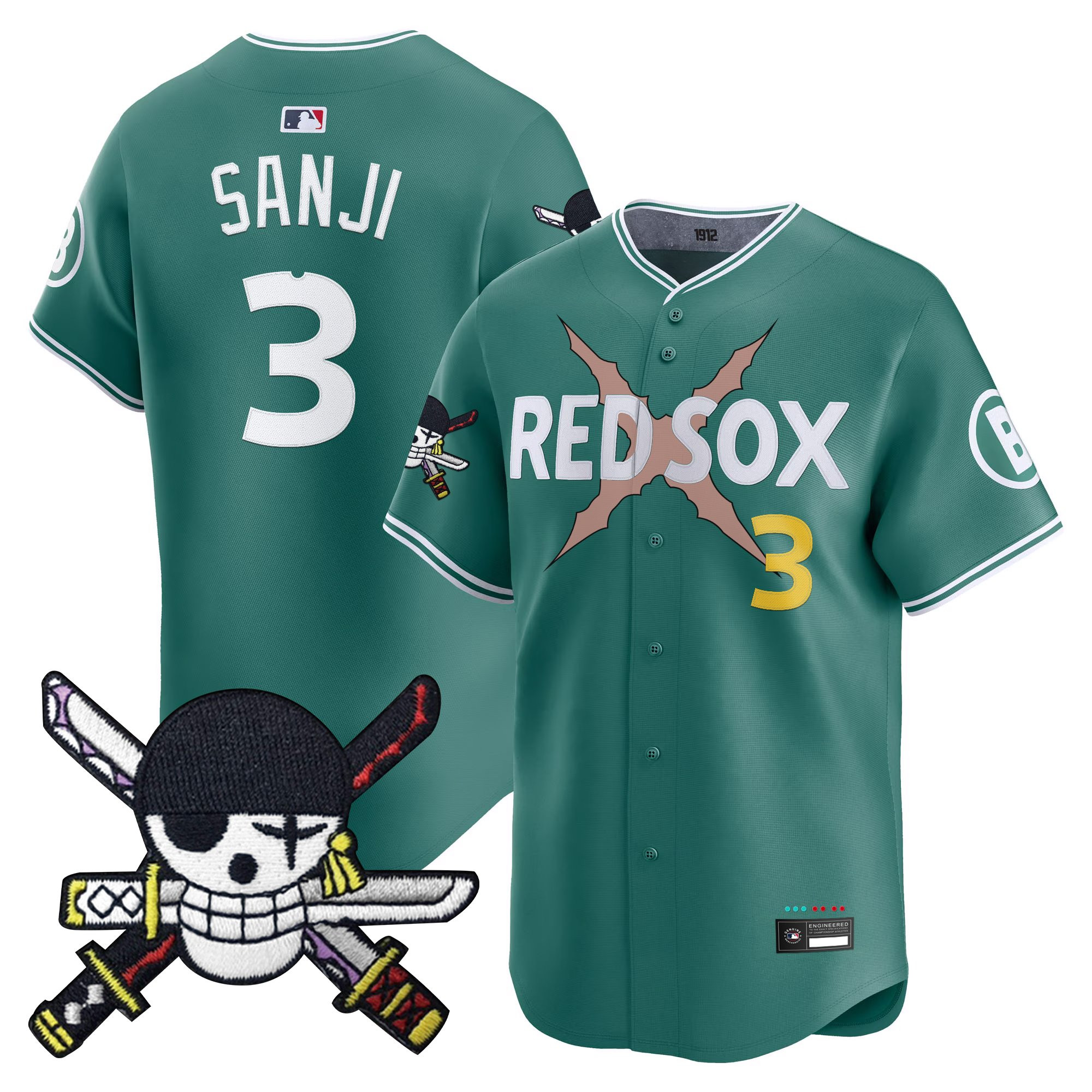 Men's Boston Red Sox x One Piece Zoro Patch Vapor Premier Limited Jersey - Stitched - Image 3