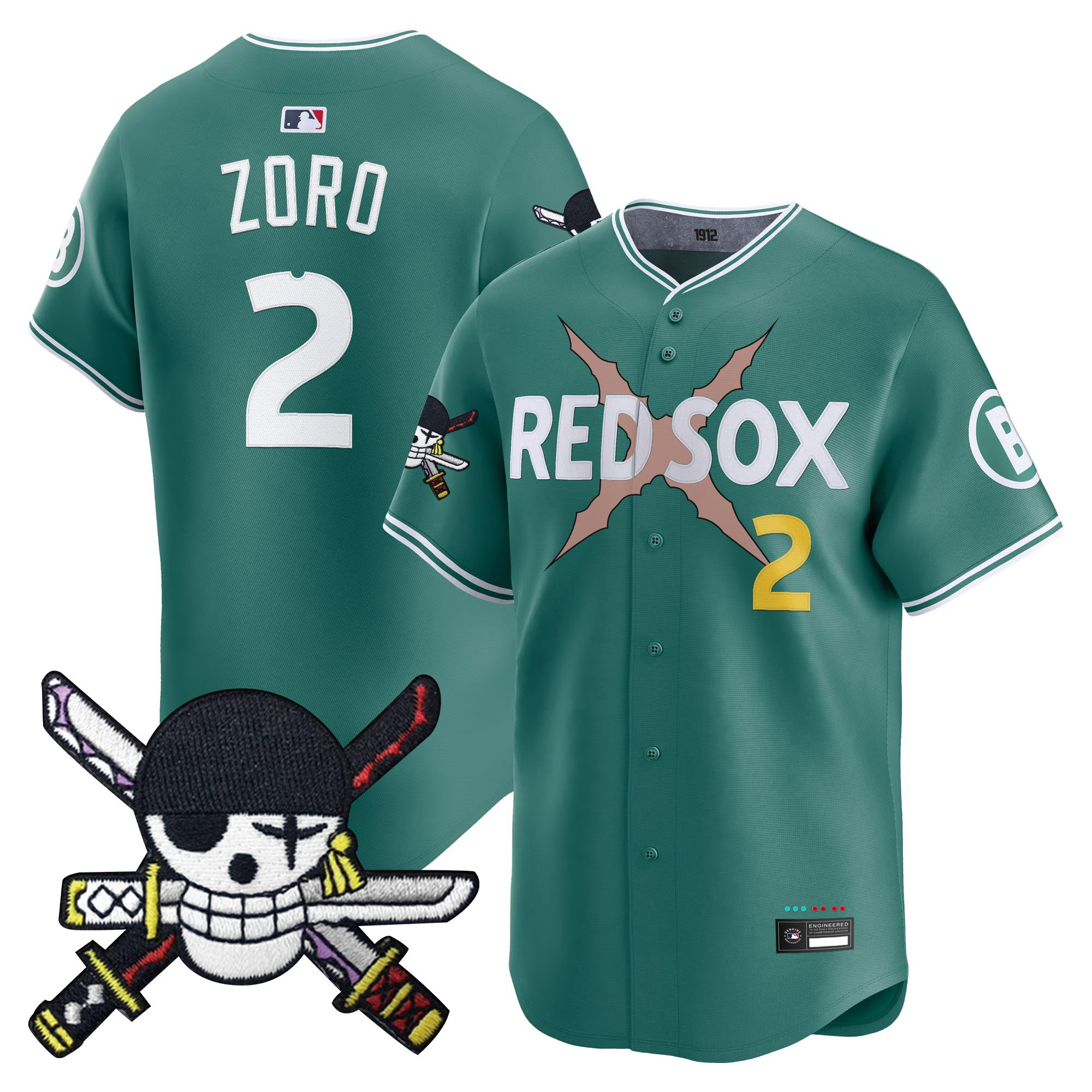 Men's Boston Red Sox x One Piece Zoro Patch Vapor Premier Limited Jersey - Stitched