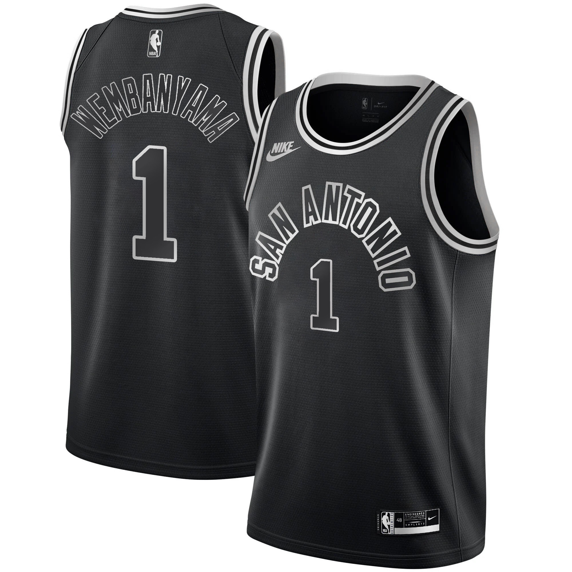 Wembanyama San Antonio Spurs Black Silver Jersey - All Stitched