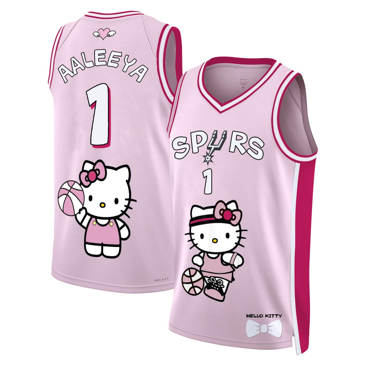Aaleeyah #1 San Antonio Spurs Hello Kitty Jersey - All Printed