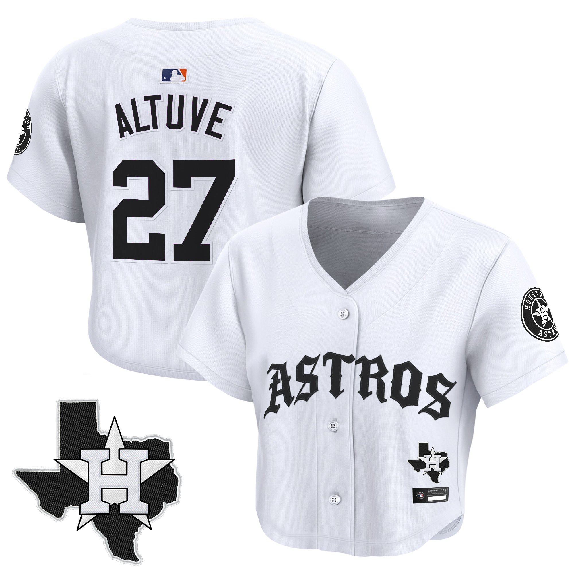 Women's Houston Astros 'Old English Edition' Crop Top Baseball Jersey - All Stitched - Image 21