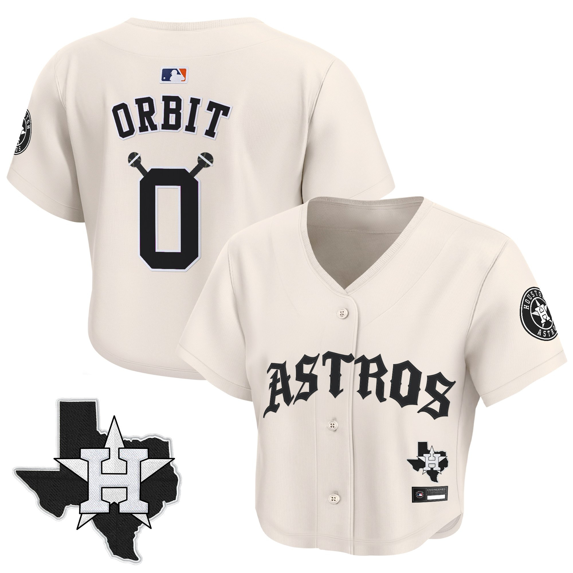 Women's Houston Astros 'Old English Edition' Crop Top Baseball Jersey - All Stitched - Image 36