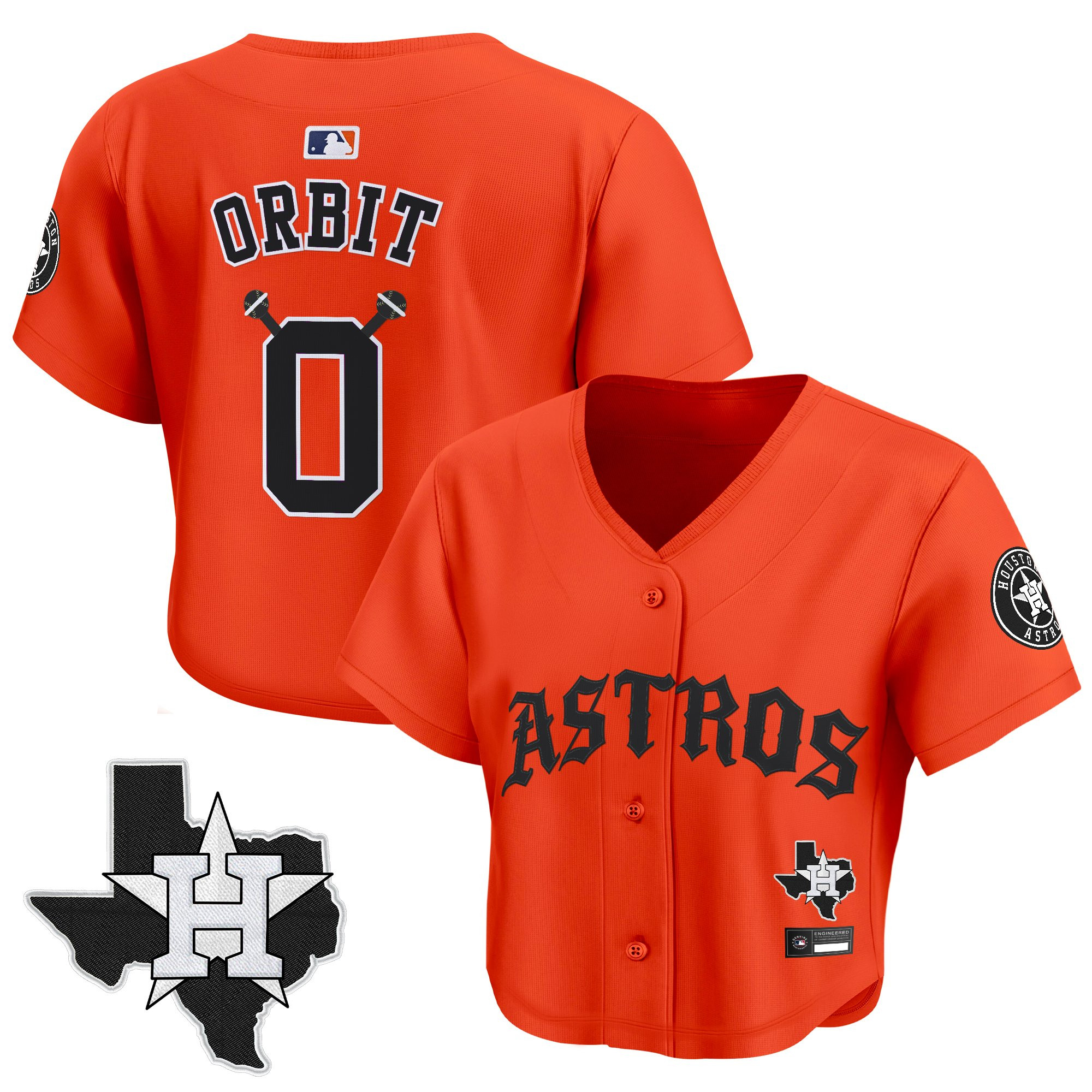 Women's Houston Astros 'Old English Edition' Crop Top Baseball Jersey - All Stitched - Image 46