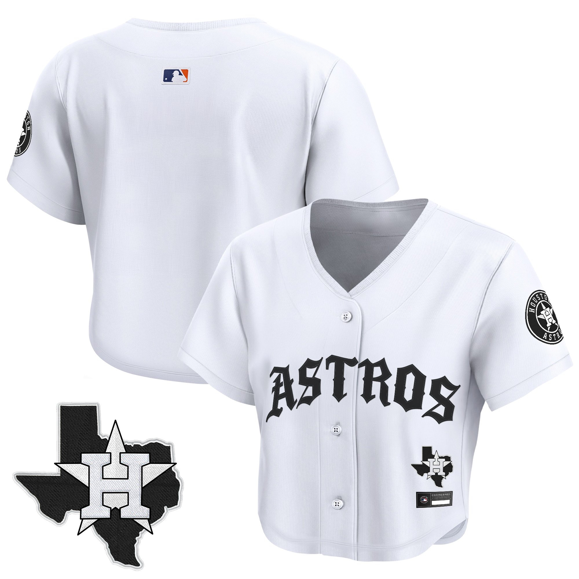 Women's Houston Astros 'Old English Edition' Crop Top Baseball Jersey - All Stitched - Image 30