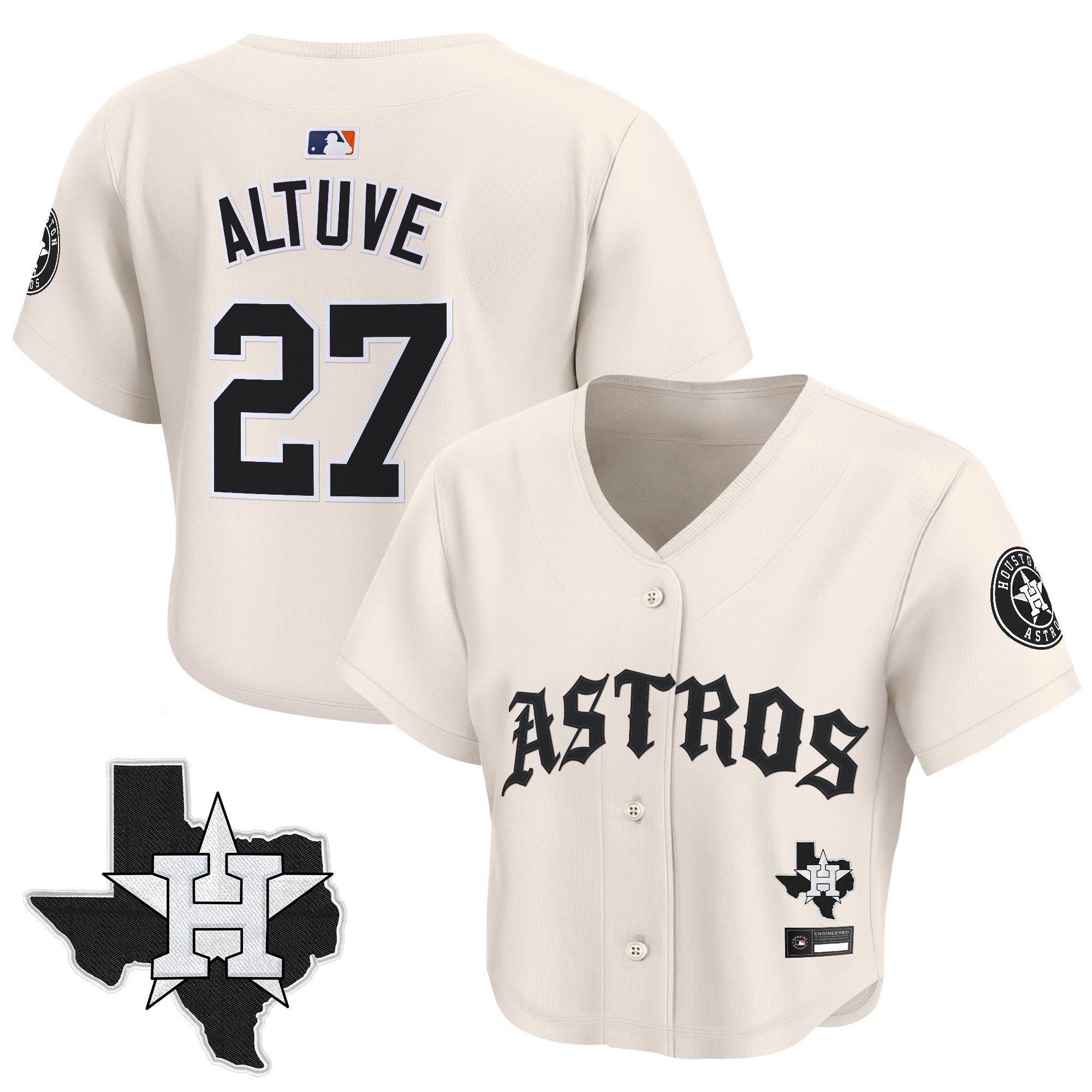 Women's Houston Astros 'Old English Edition' Crop Top Baseball Jersey - All Stitched - Image 31