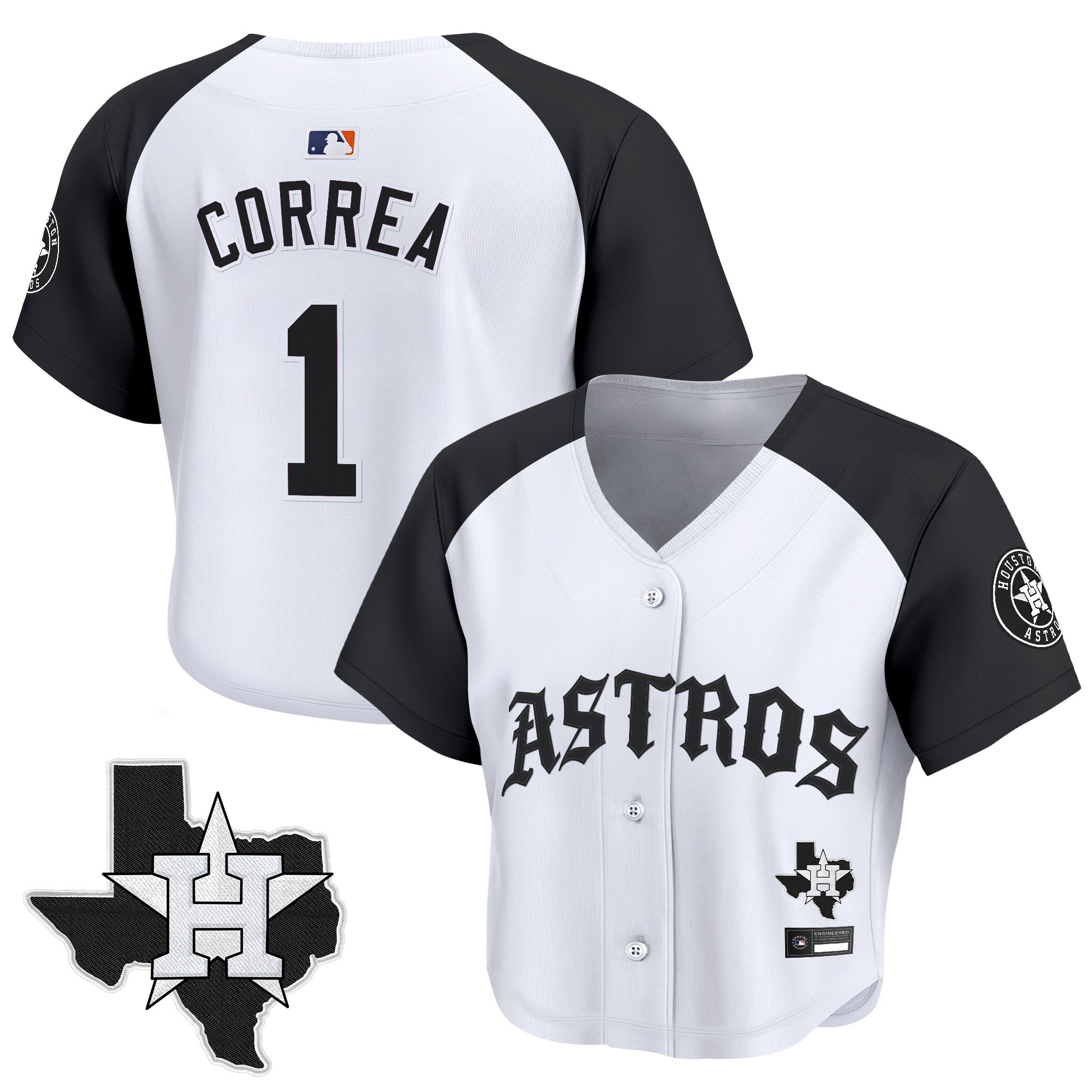 Women's Houston Astros 'Old English Edition' Crop Top Baseball Jersey - All Stitched - Image 19