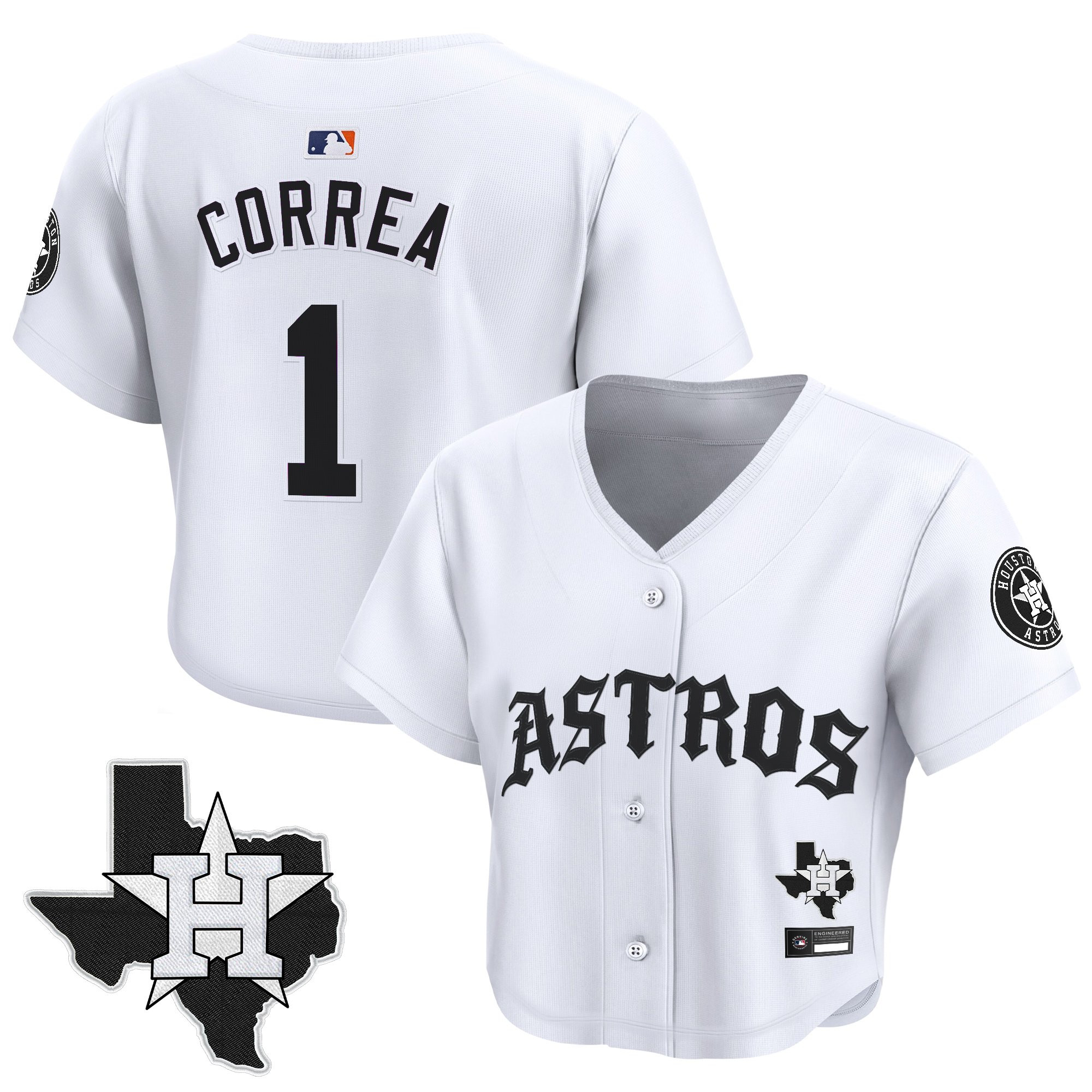 Women's Houston Astros 'Old English Edition' Crop Top Baseball Jersey - All Stitched - Image 29