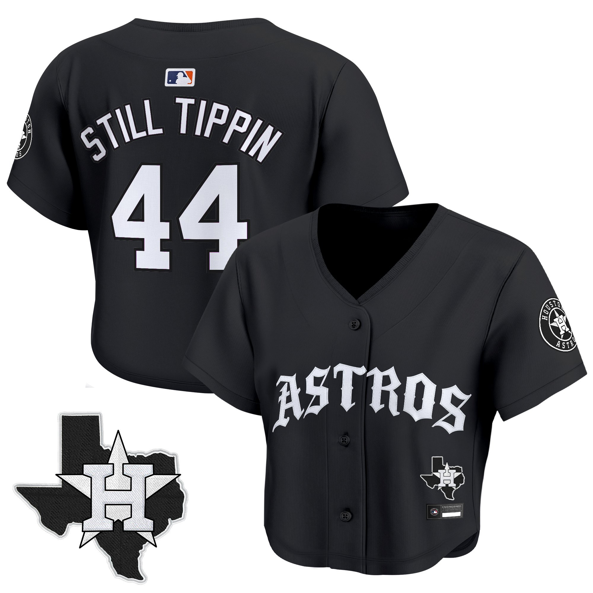 Women's Houston Astros 'Old English Edition' Crop Top Baseball Jersey - All Stitched - Image 8