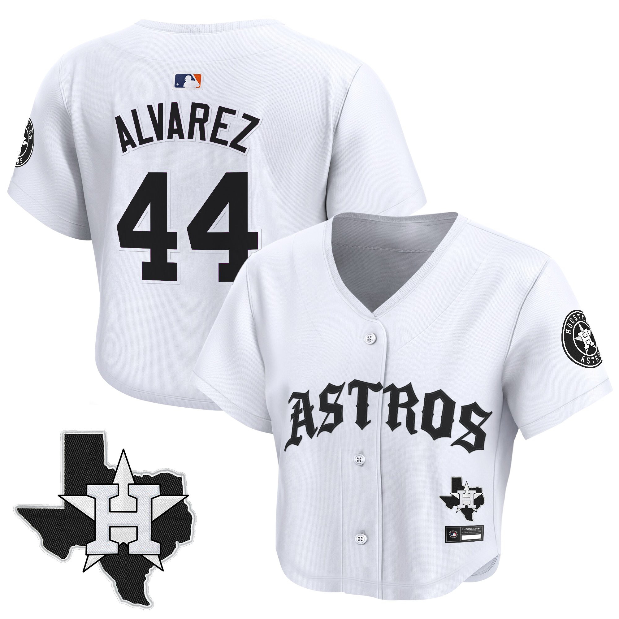 Women's Houston Astros 'Old English Edition' Crop Top Baseball Jersey - All Stitched - Image 25