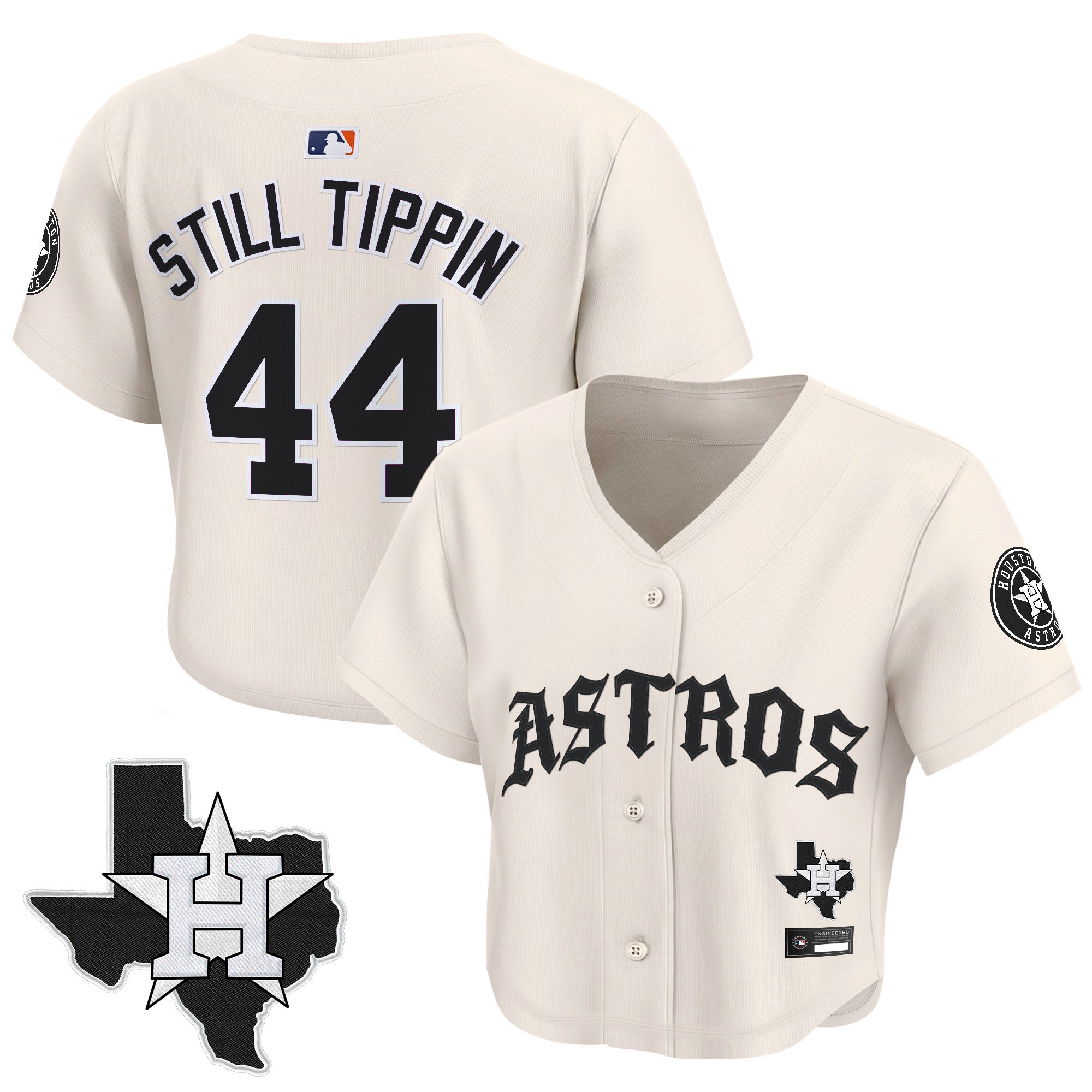 Women's Houston Astros 'Old English Edition' Crop Top Baseball Jersey - All Stitched - Image 38