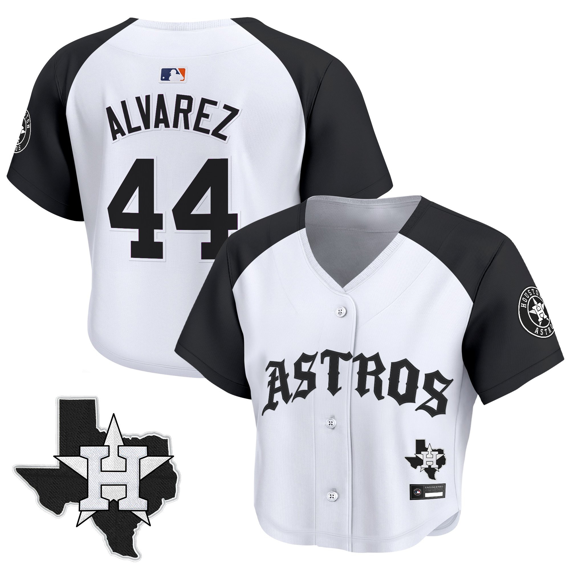 Women's Houston Astros 'Old English Edition' Crop Top Baseball Jersey - All Stitched - Image 15